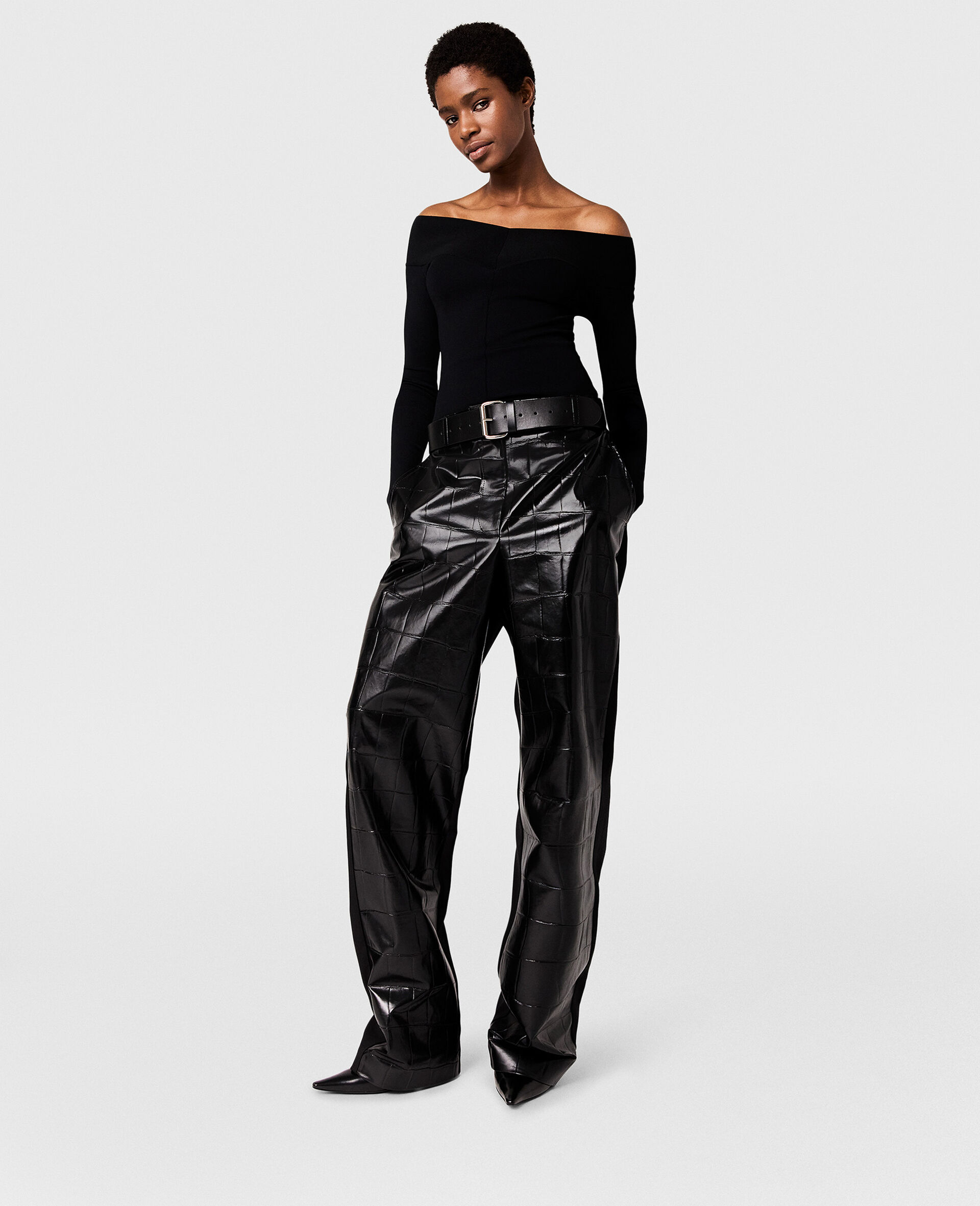 Crocodile-Embossed Straight-Leg Pants