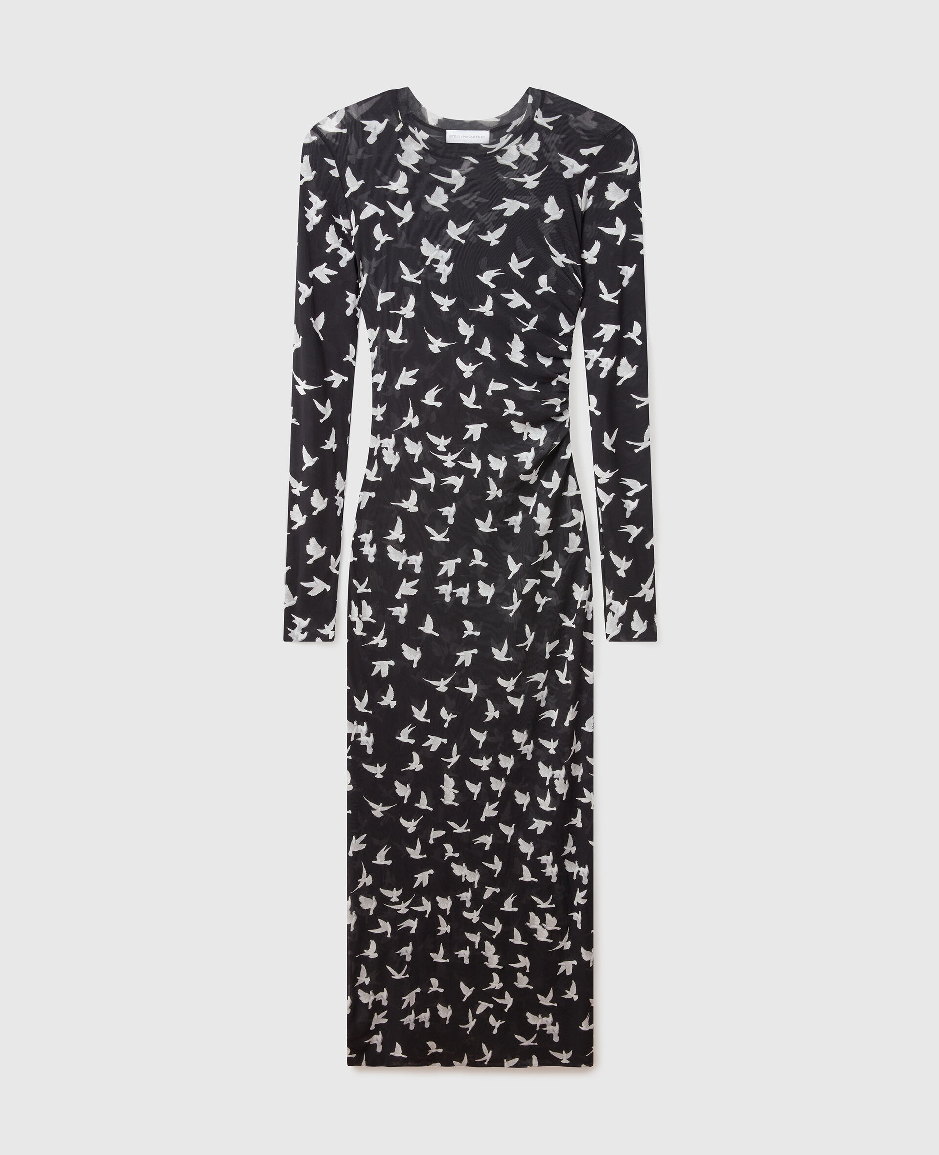 Dove Print Mesh Long-Sleeve Dress