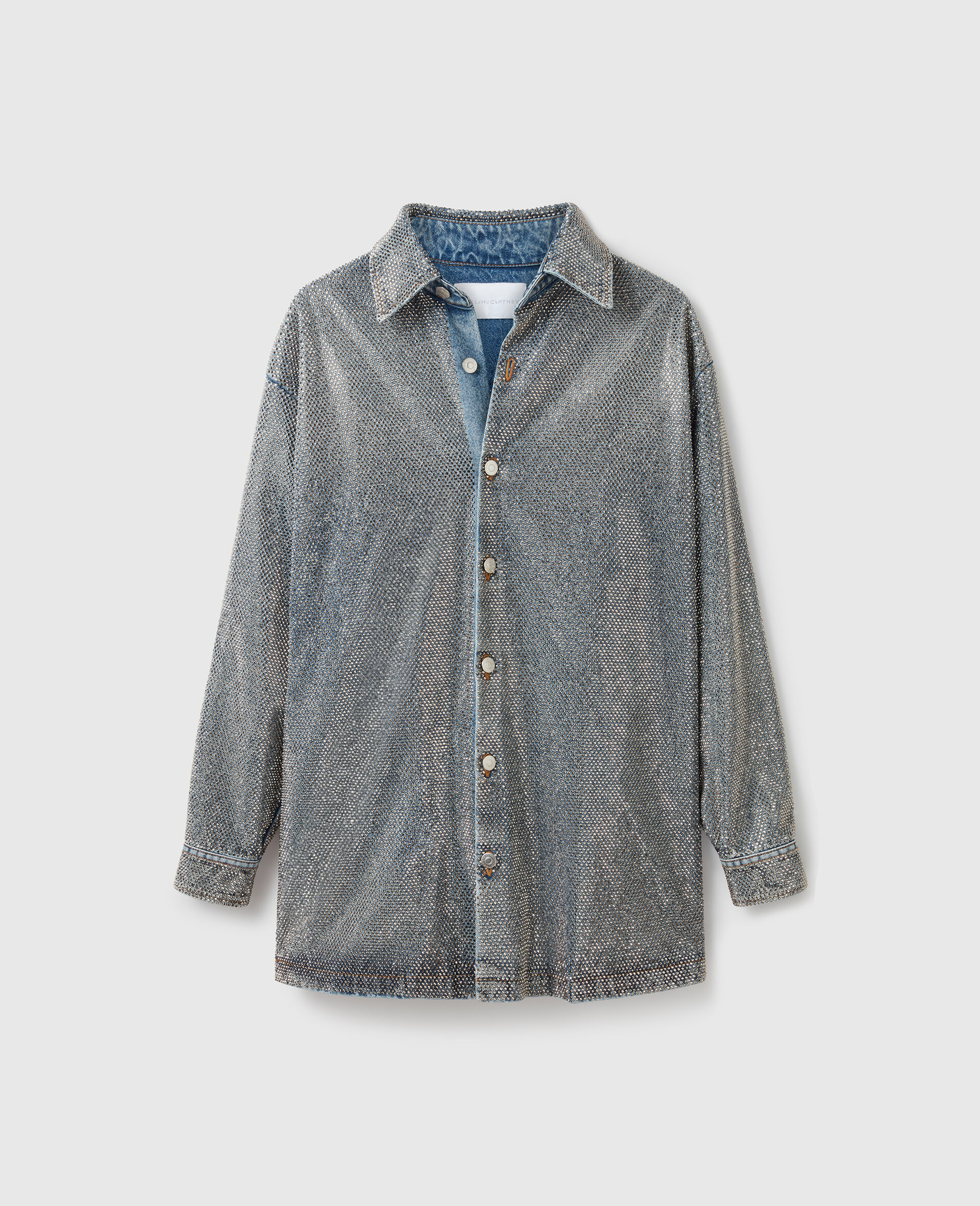 Oversized Crystal-Embellished Denim Shirt