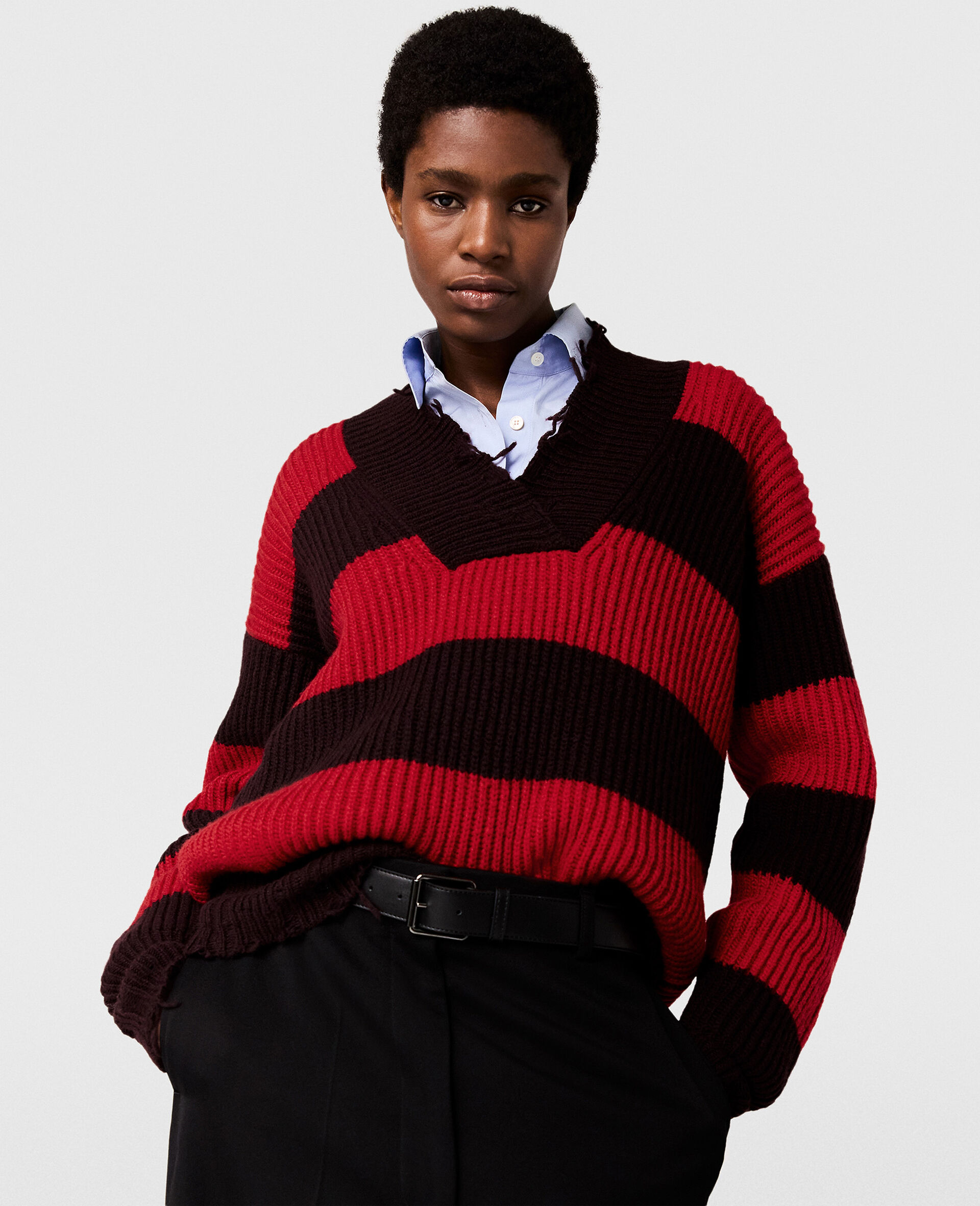 Oversized Striped V-Neck Sweater