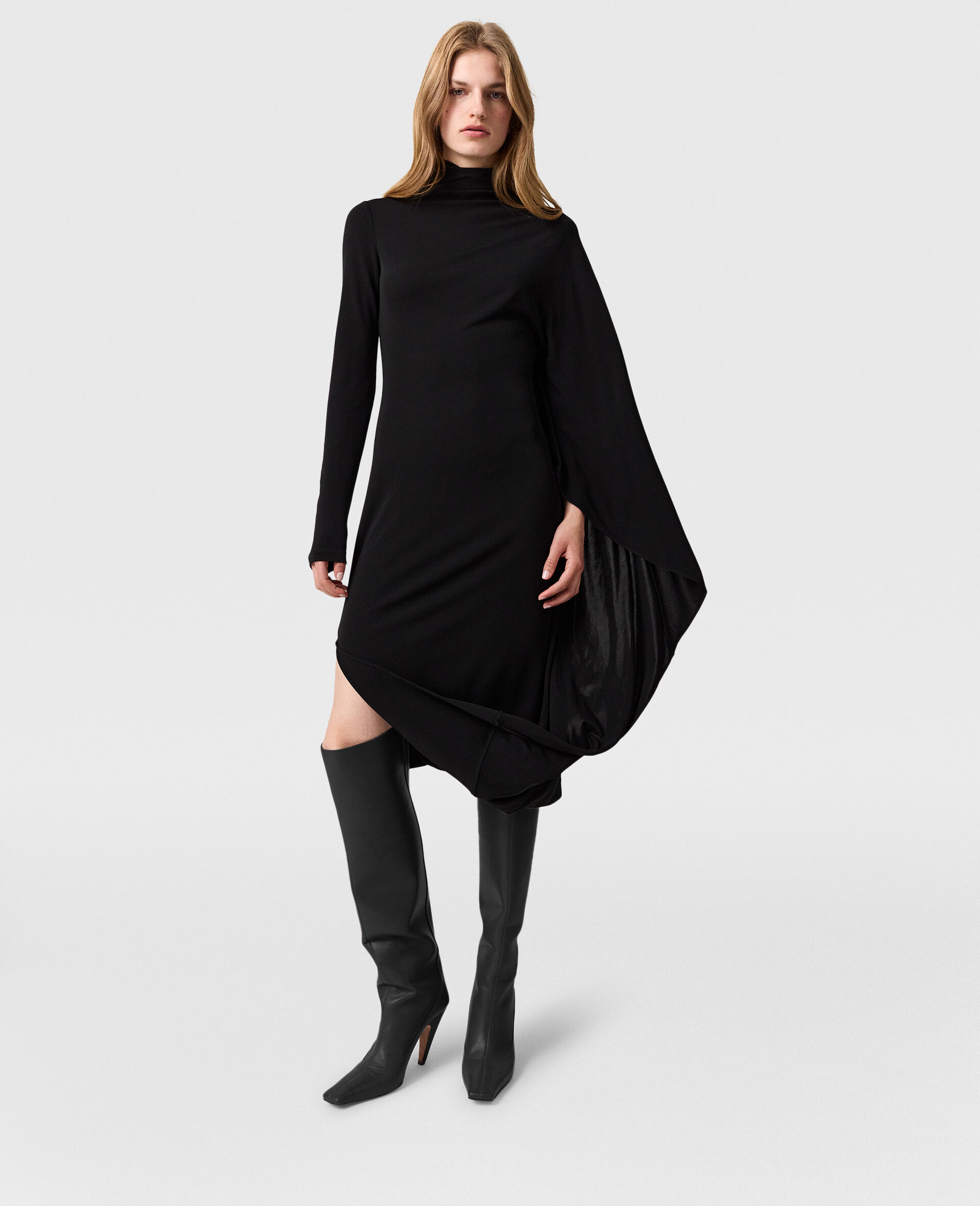 Asymmetric Cape Midi Dress