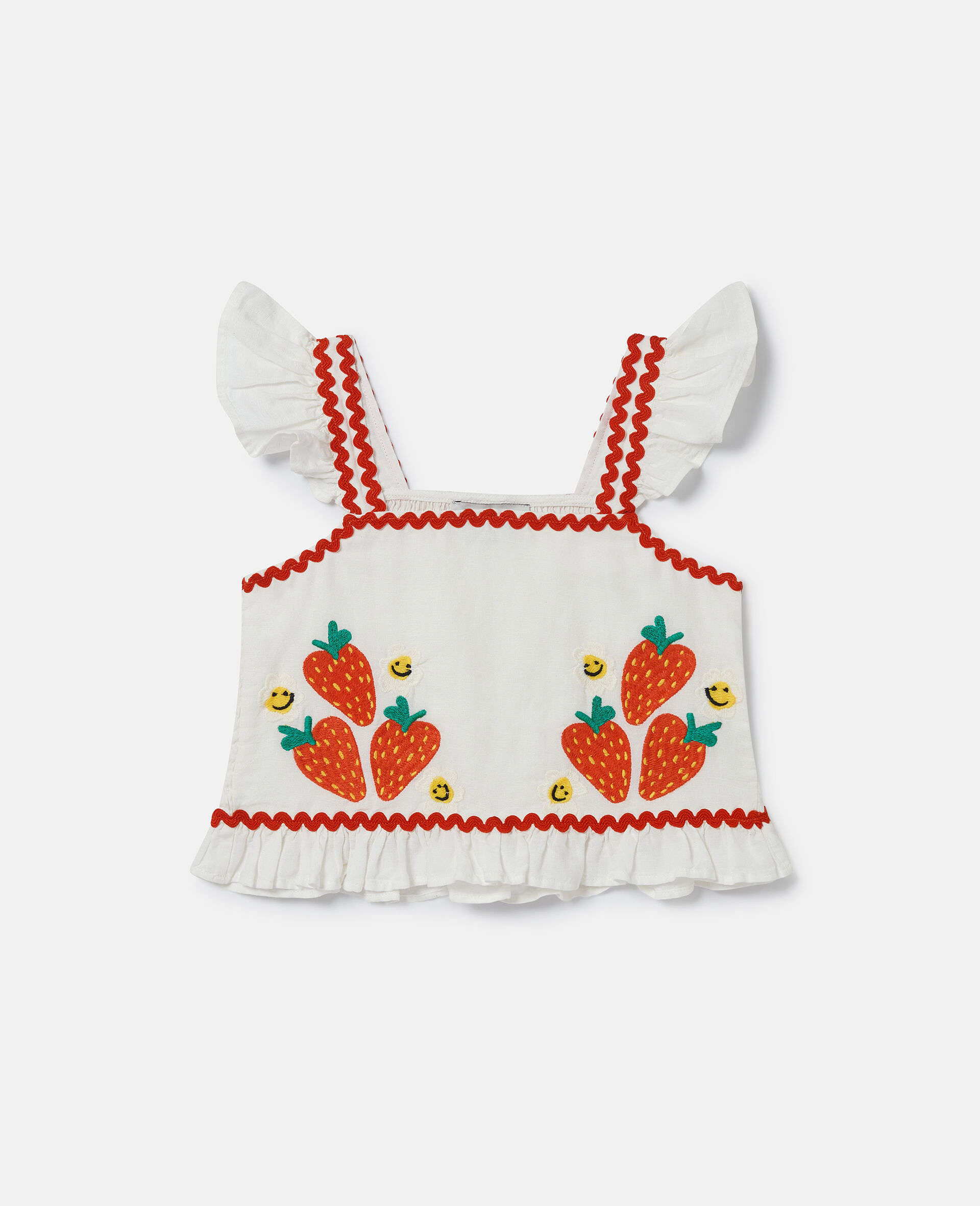 Strawberry Embroidered Cap-Sleeve Top