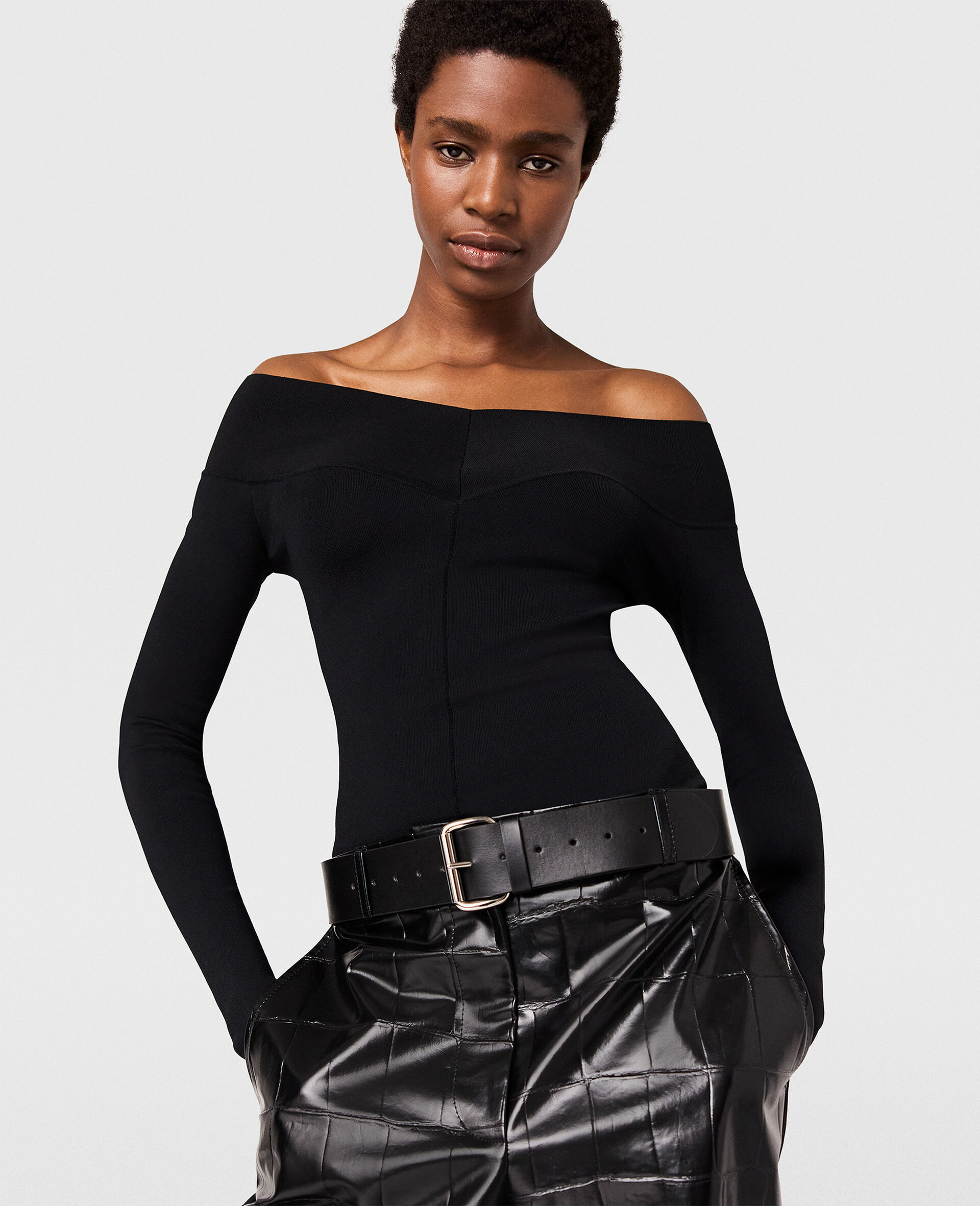Straight-Neck Long-Sleeve Top
