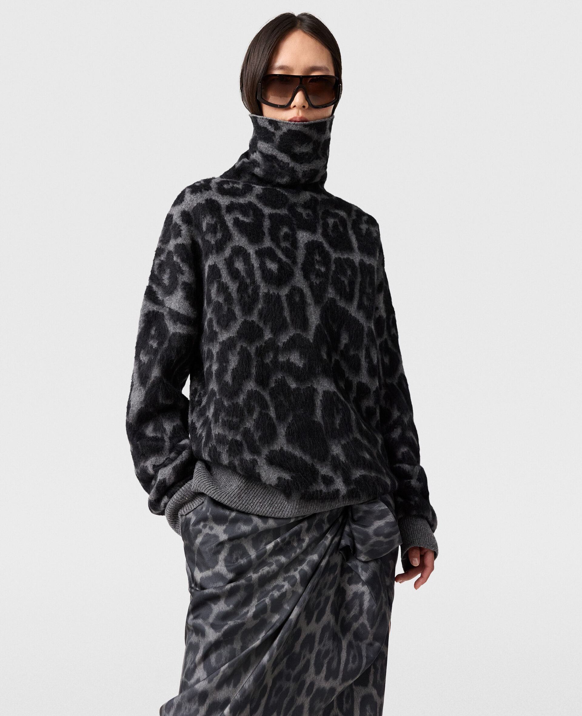 Leopard Jacquard Turtleneck Sweater