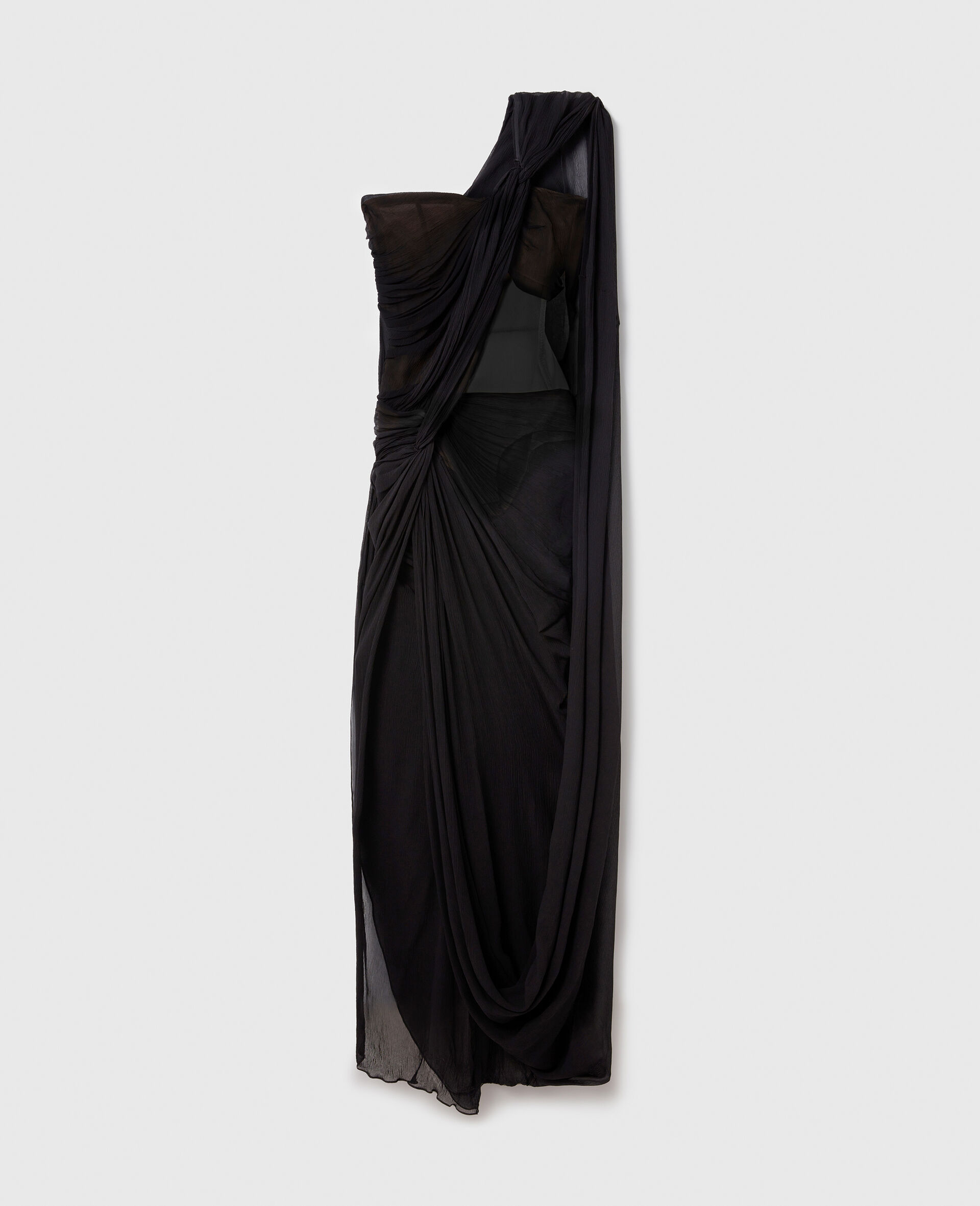 Ruched Knotted Sheer Panel Maxi Dress