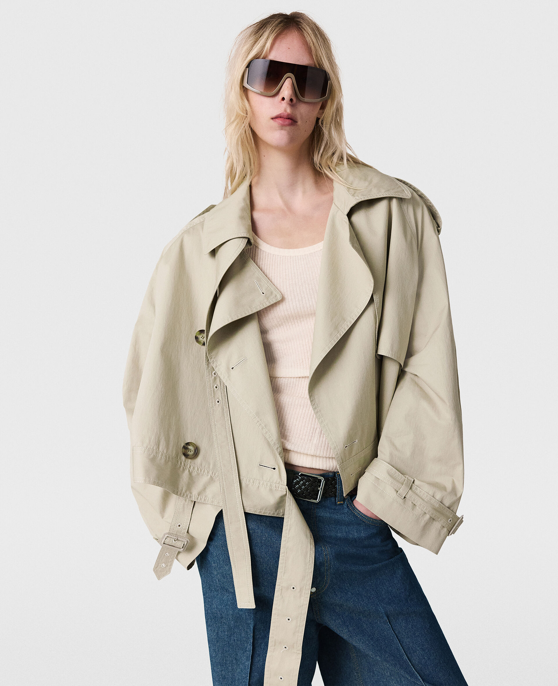 Cropped Belt Detail Trench Jacket