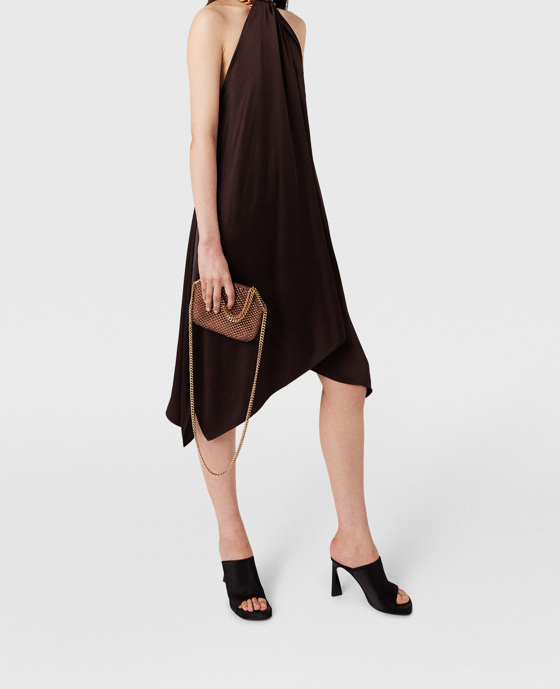 Chain Halterneck Satin Midi Dress