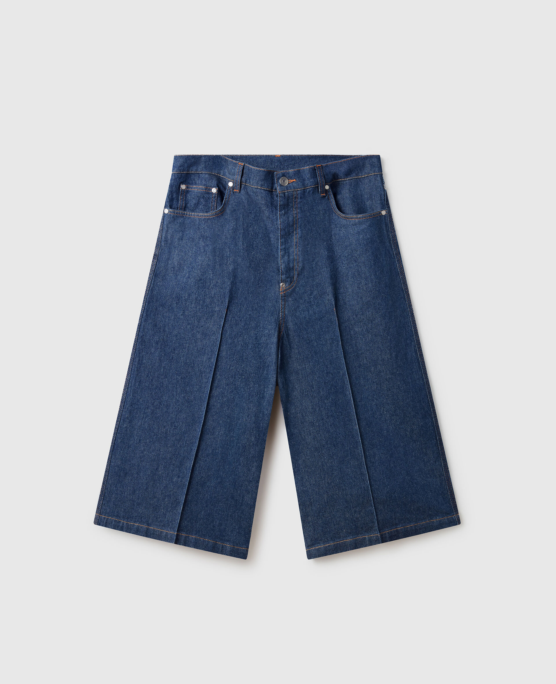 Center-Pleat Denim Tailored Shorts
