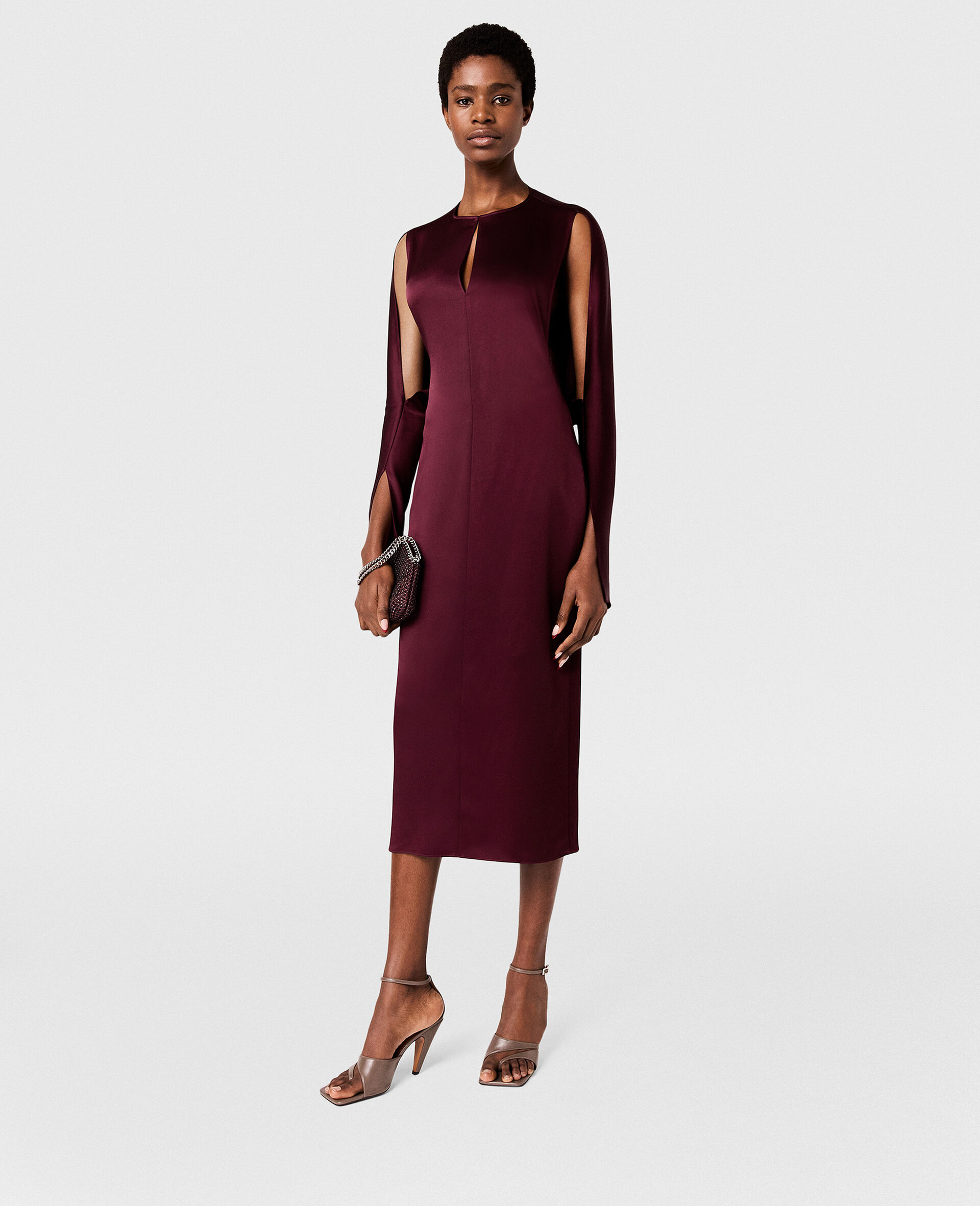 Cape-Sleeve Cut-Out Satin Midi Dress