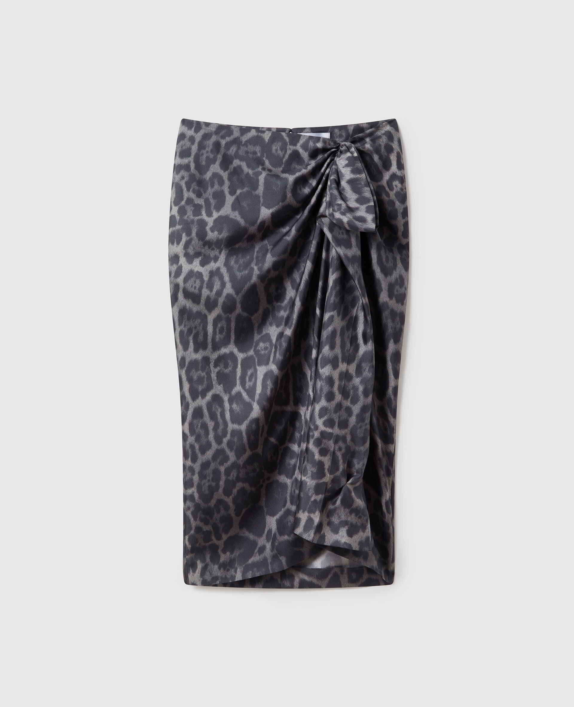 Knotted Asymmetric Leopard Midi Skirt