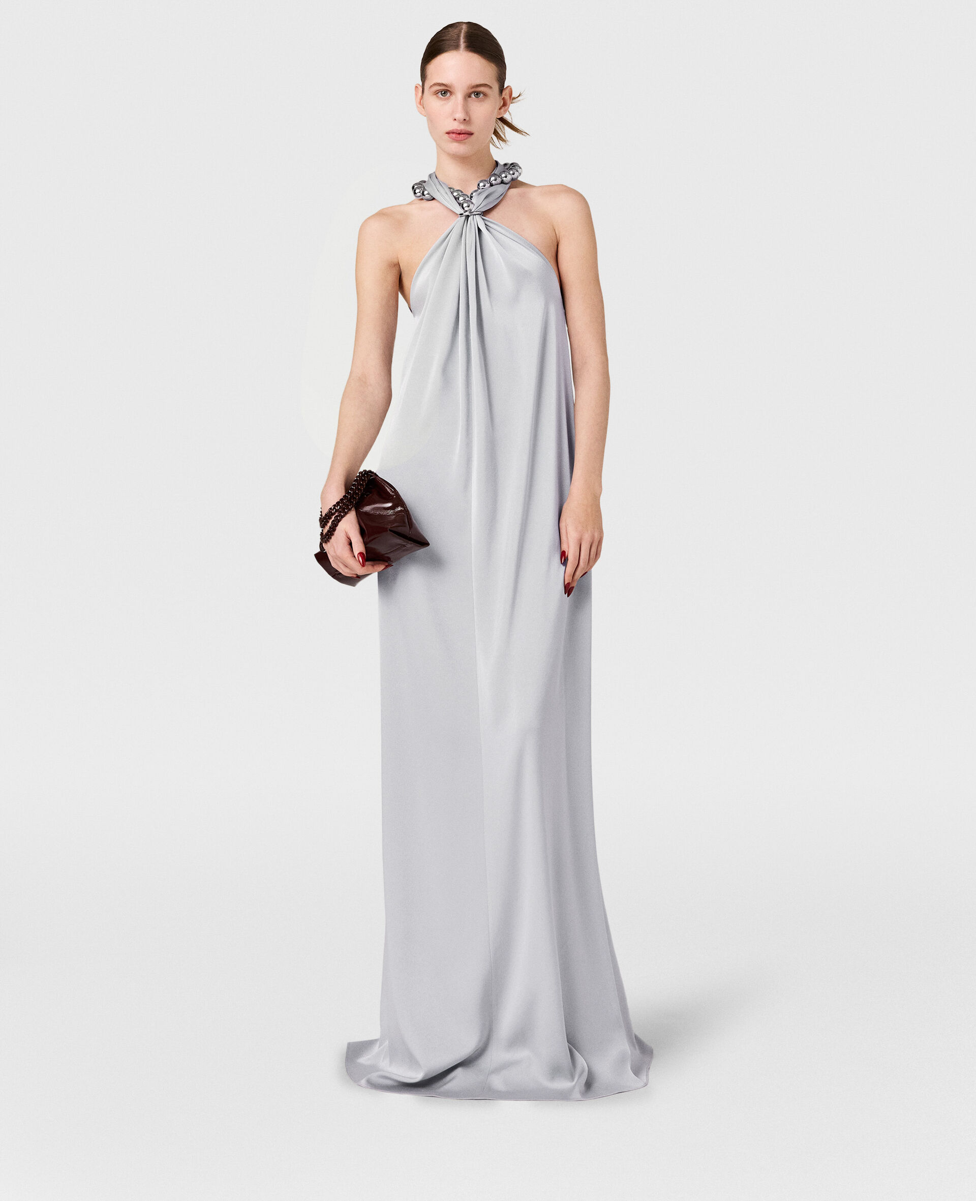 Ball-Chain Halterneck Satin Maxi Dress