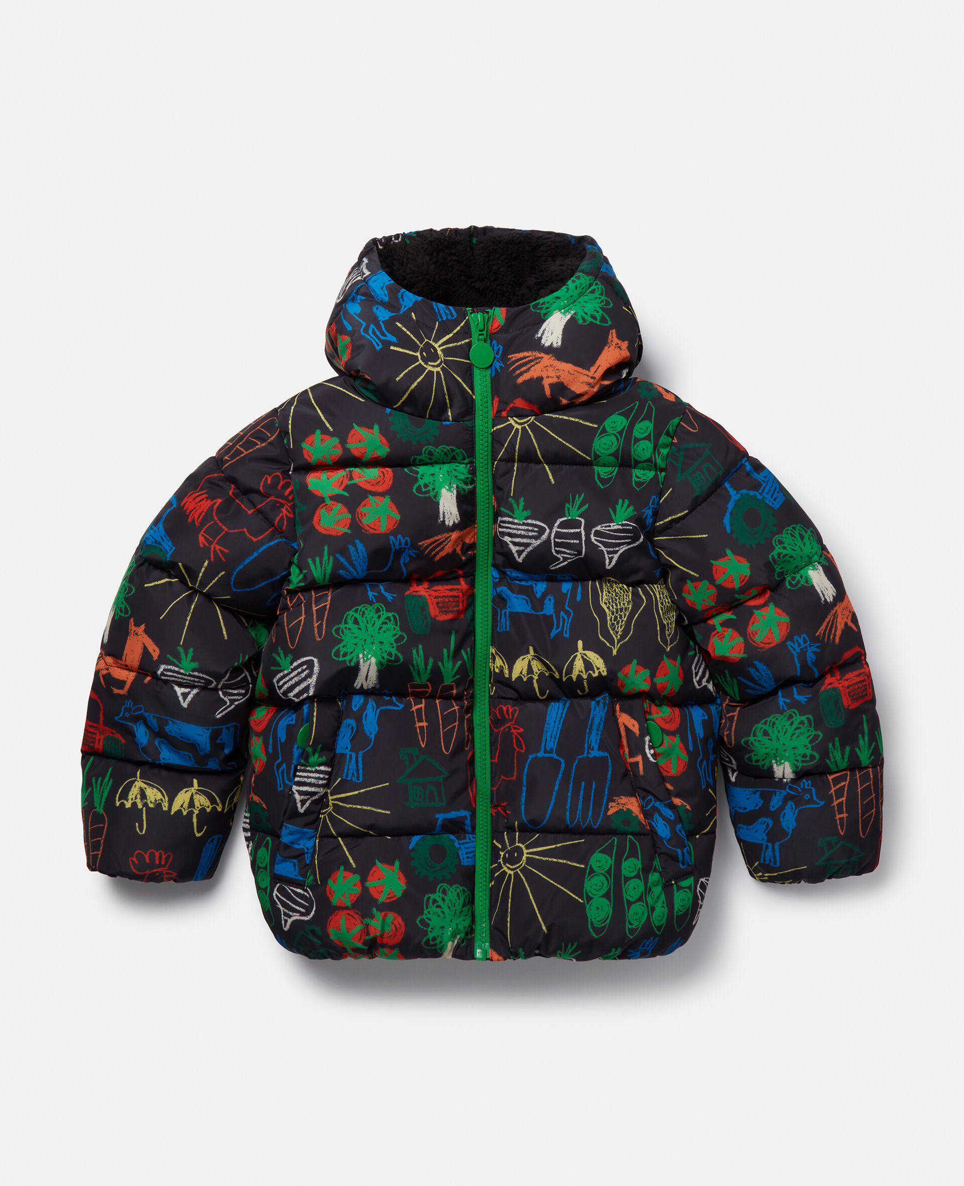 Farmyard Print Hooded Puffer Coat