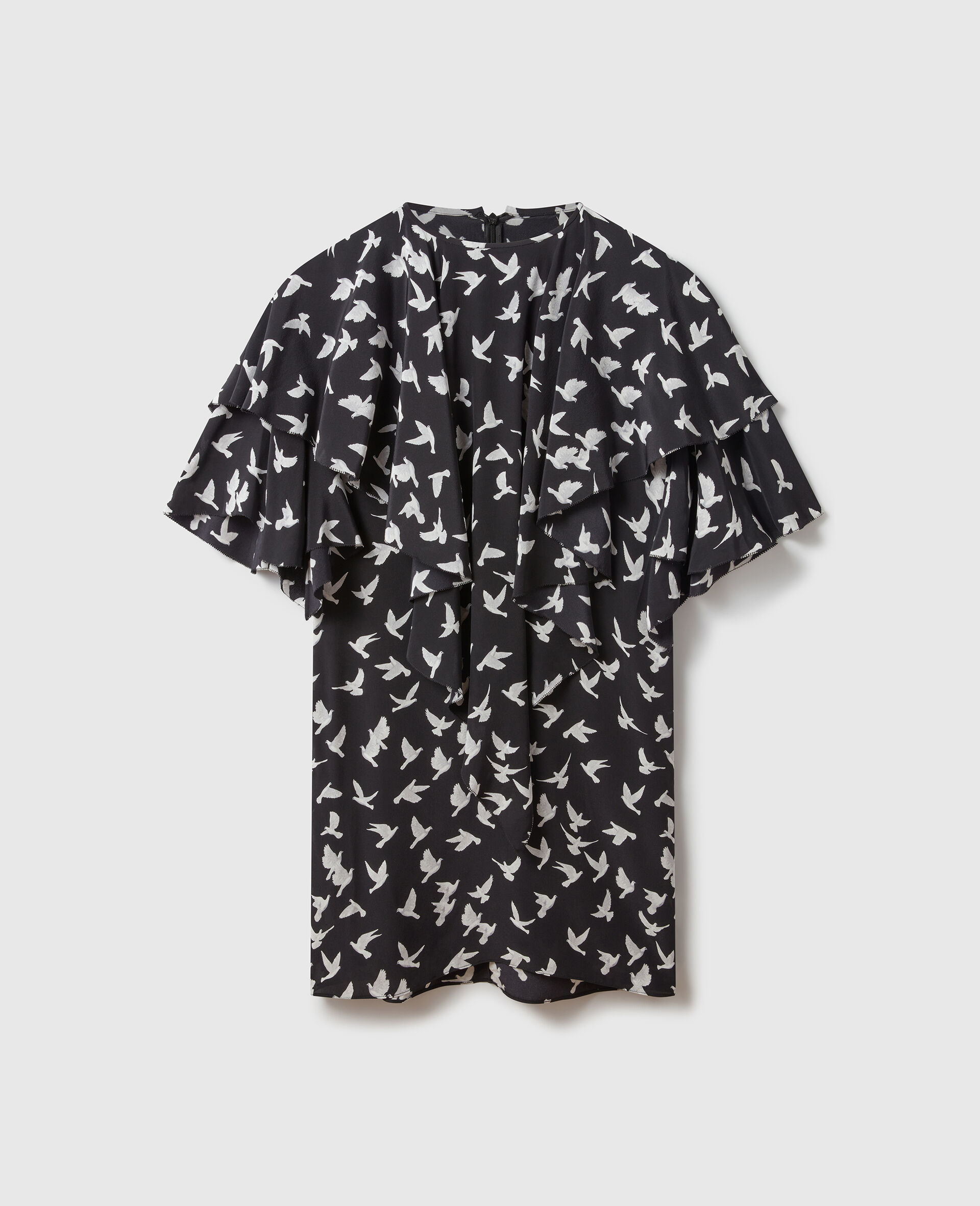 Layered Short-Sleeve Dove Print Mini Dress