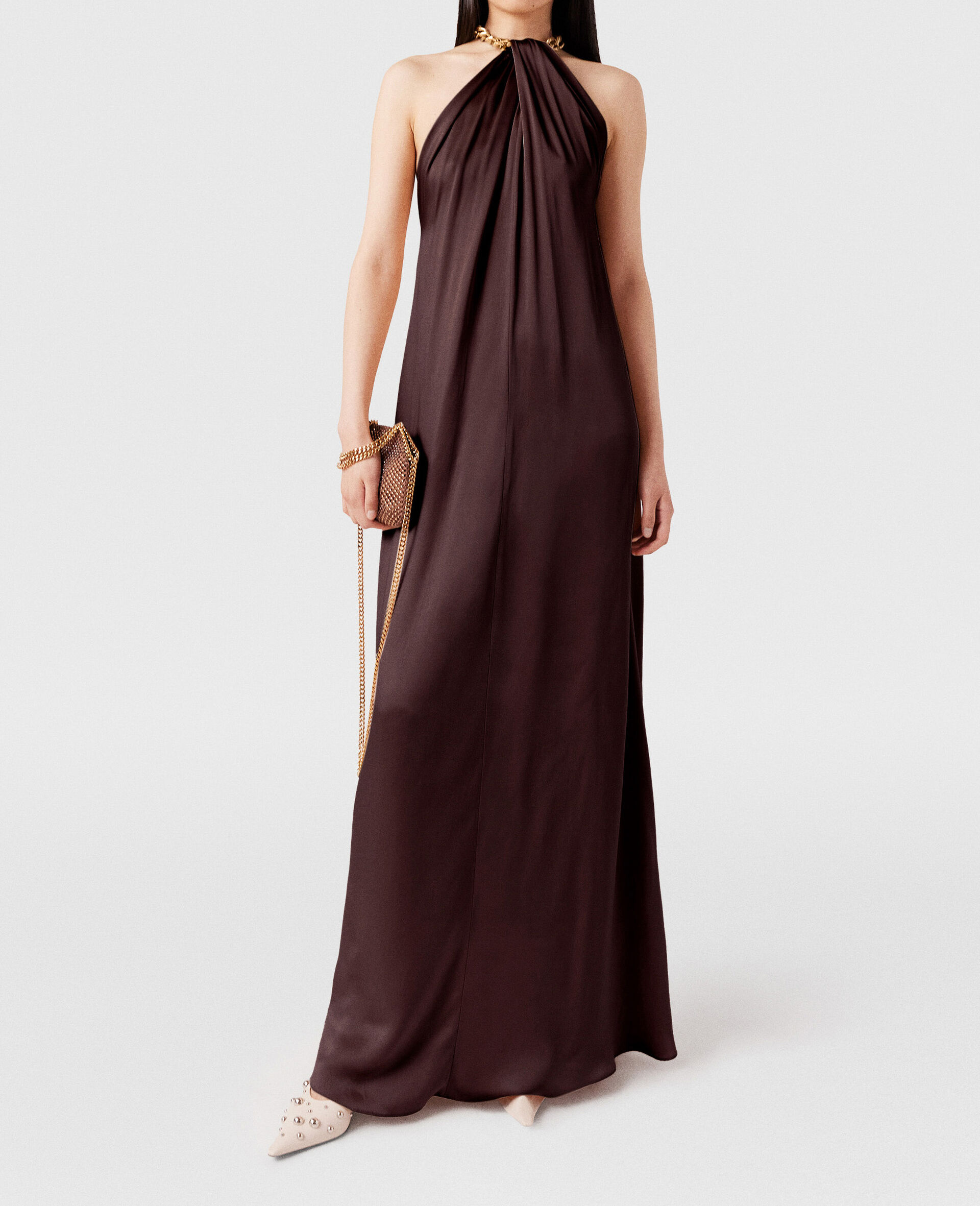 Chain Halterneck Satin Maxi Dress