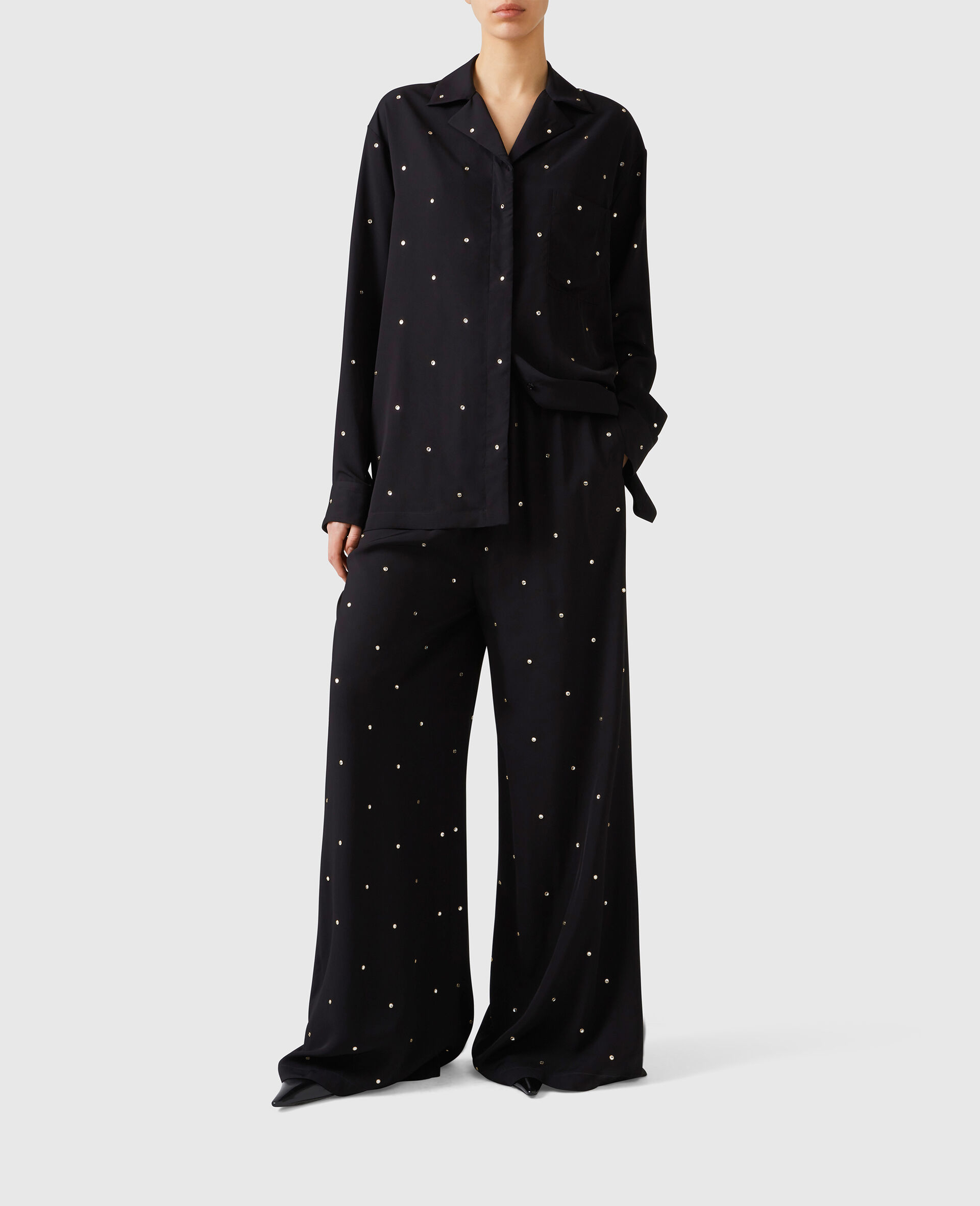 Lead-Free Crystal High-Rise Wide-Leg Pants