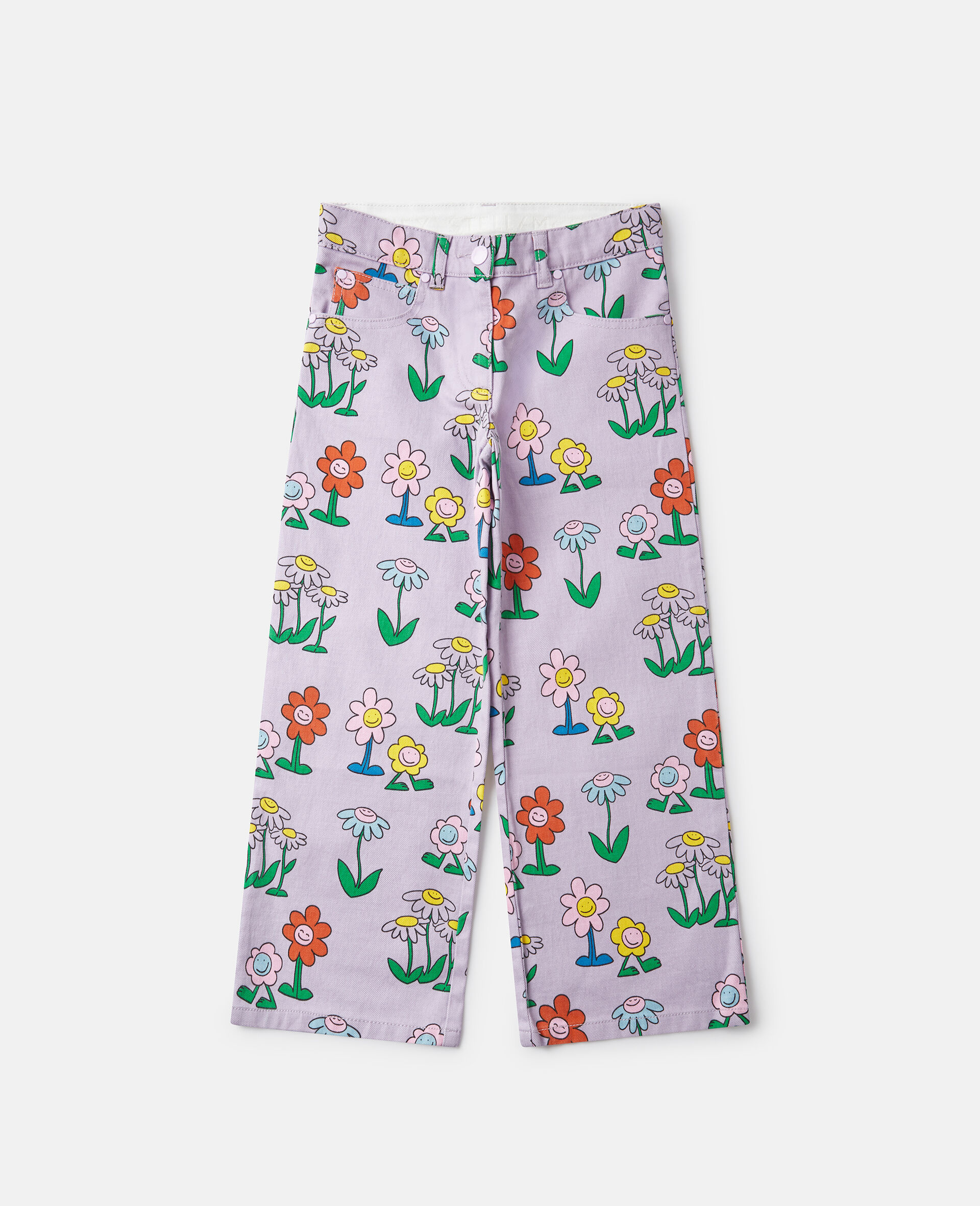 Flower Print Straight-Leg Denim Jeans