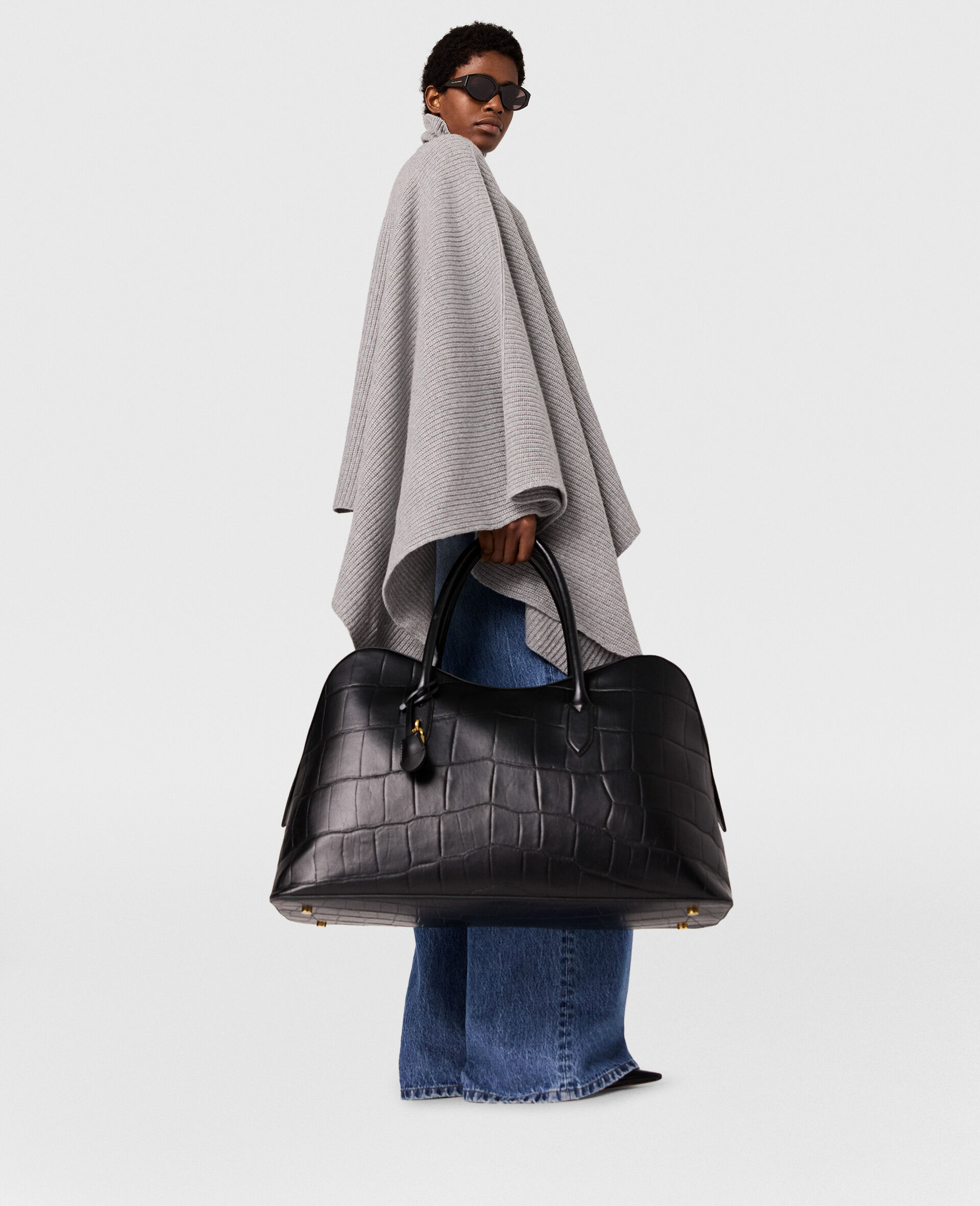 Knit Asymmetric Turtleneck Poncho