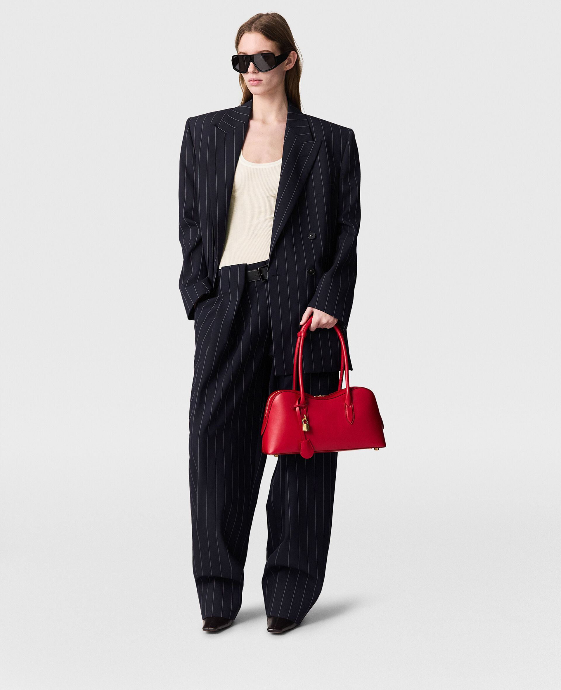 Slouchy Paneled Pinstripe Pants