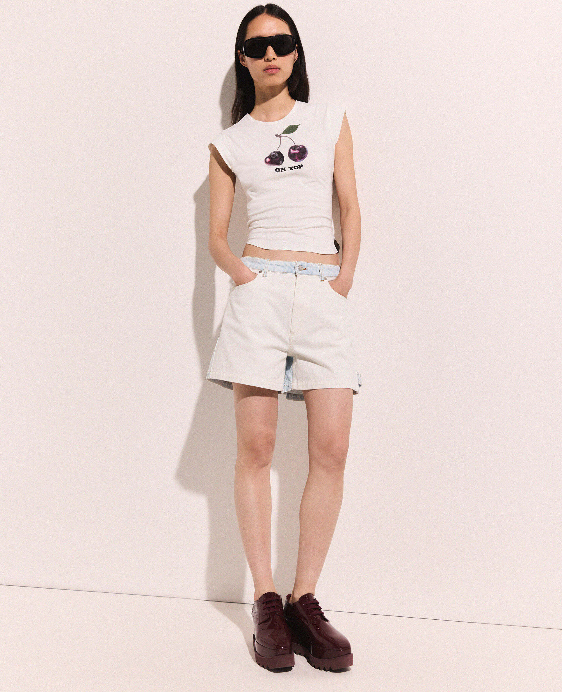 Paneled Denim Shorts