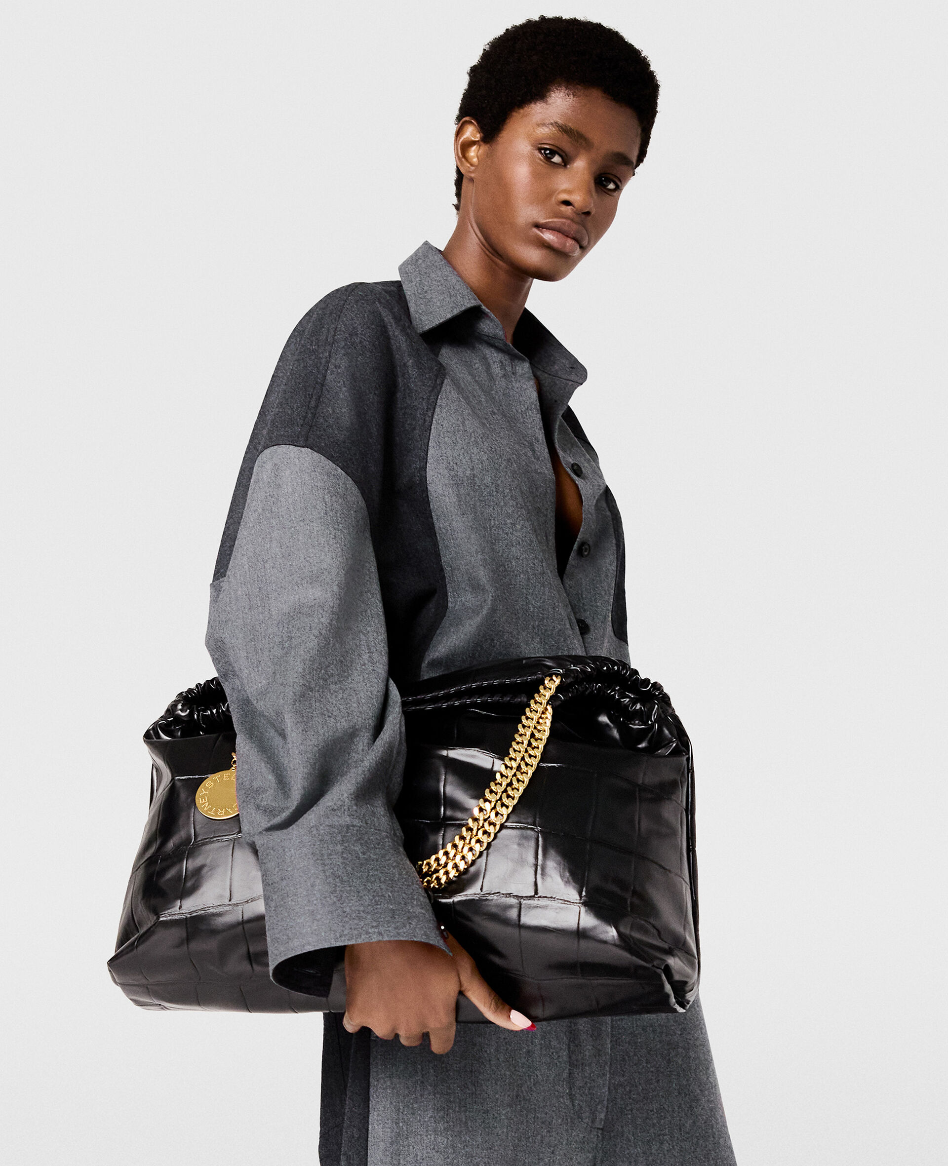 Falabella Crocodile-Embossed Drawstring Tote Bag