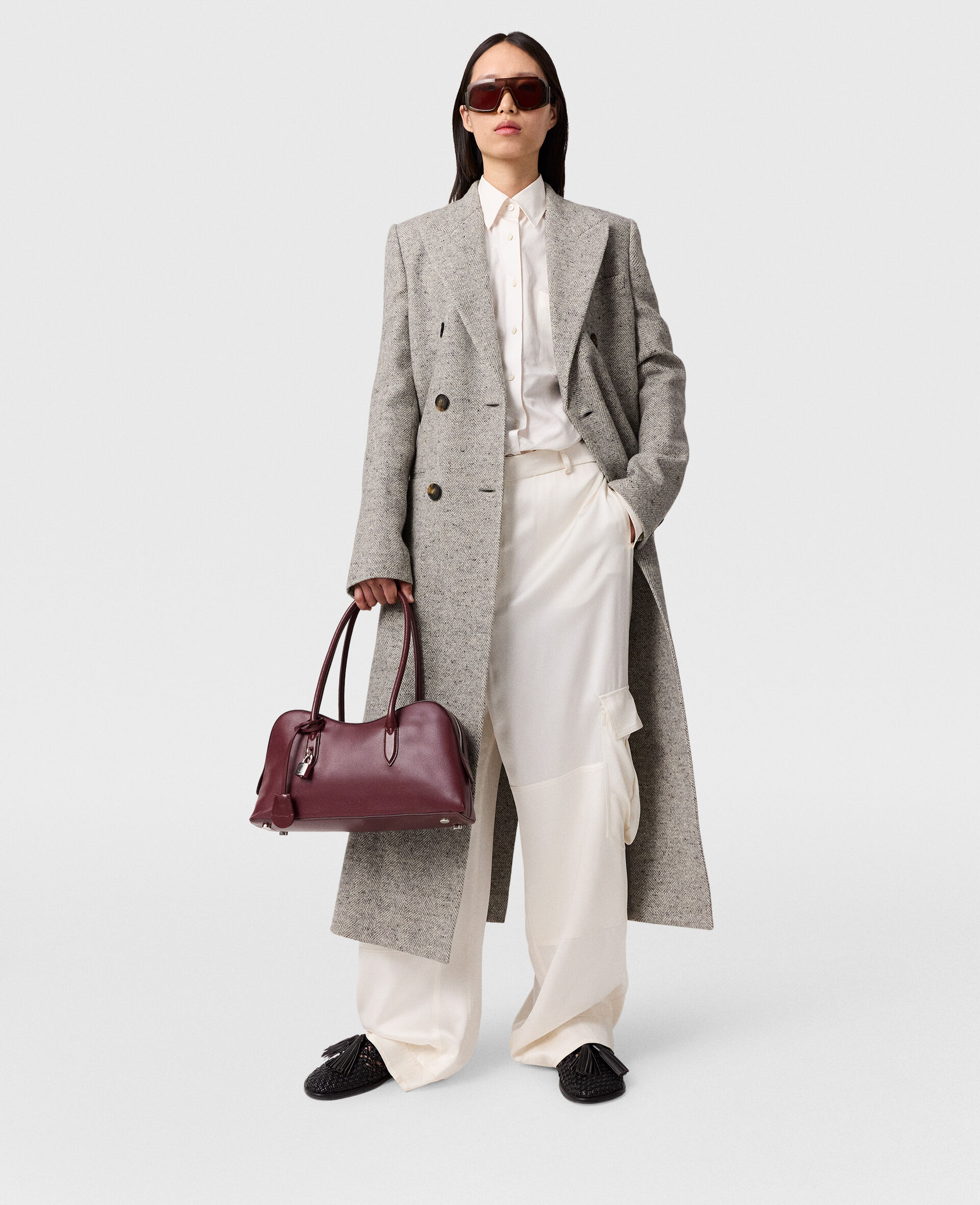 Double-Breasted Tweed Long Coat