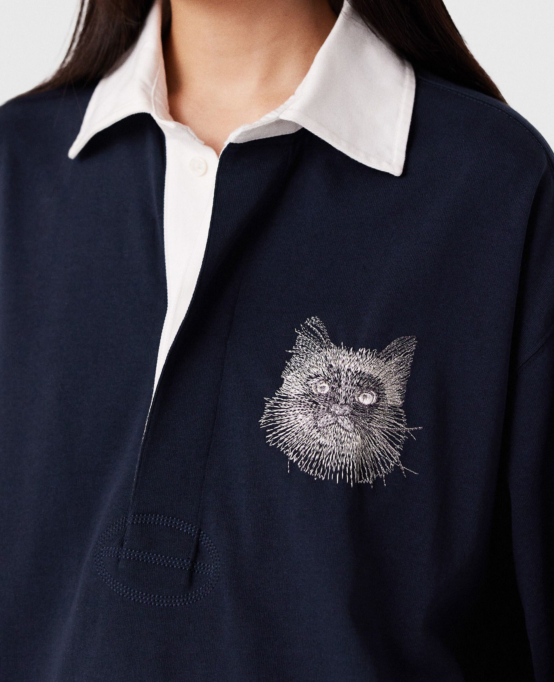 Cat-Embroidered Sweatshirt Dress