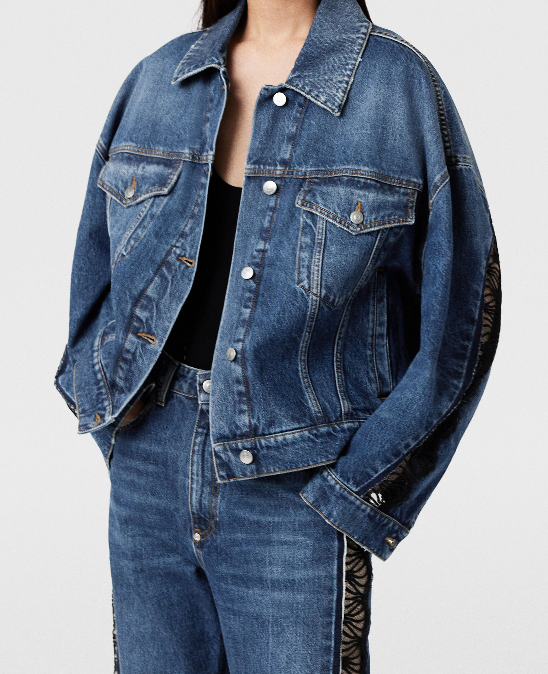 Lace-Insert Denim Jacket