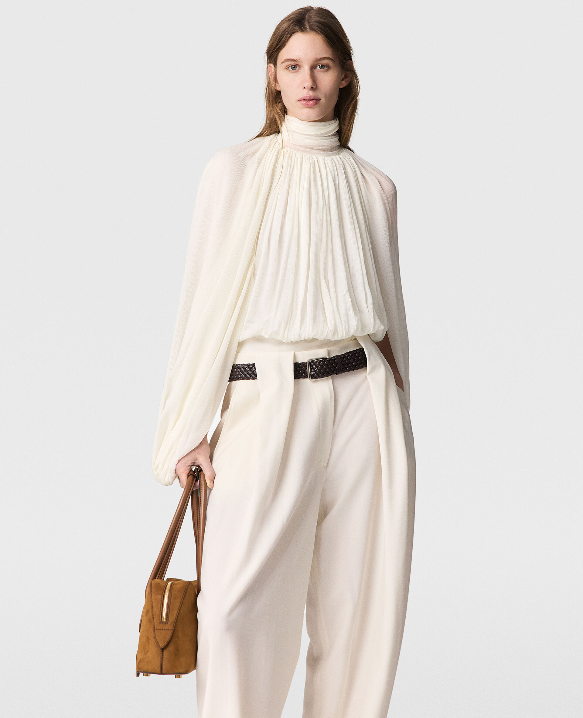 Pleated Balloon-Sleeve Top