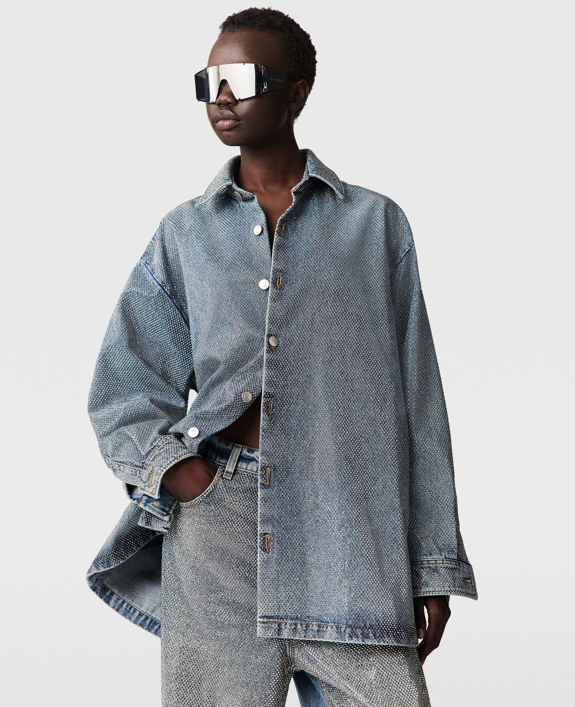 Oversized Crystal-Embellished Denim Shirt
