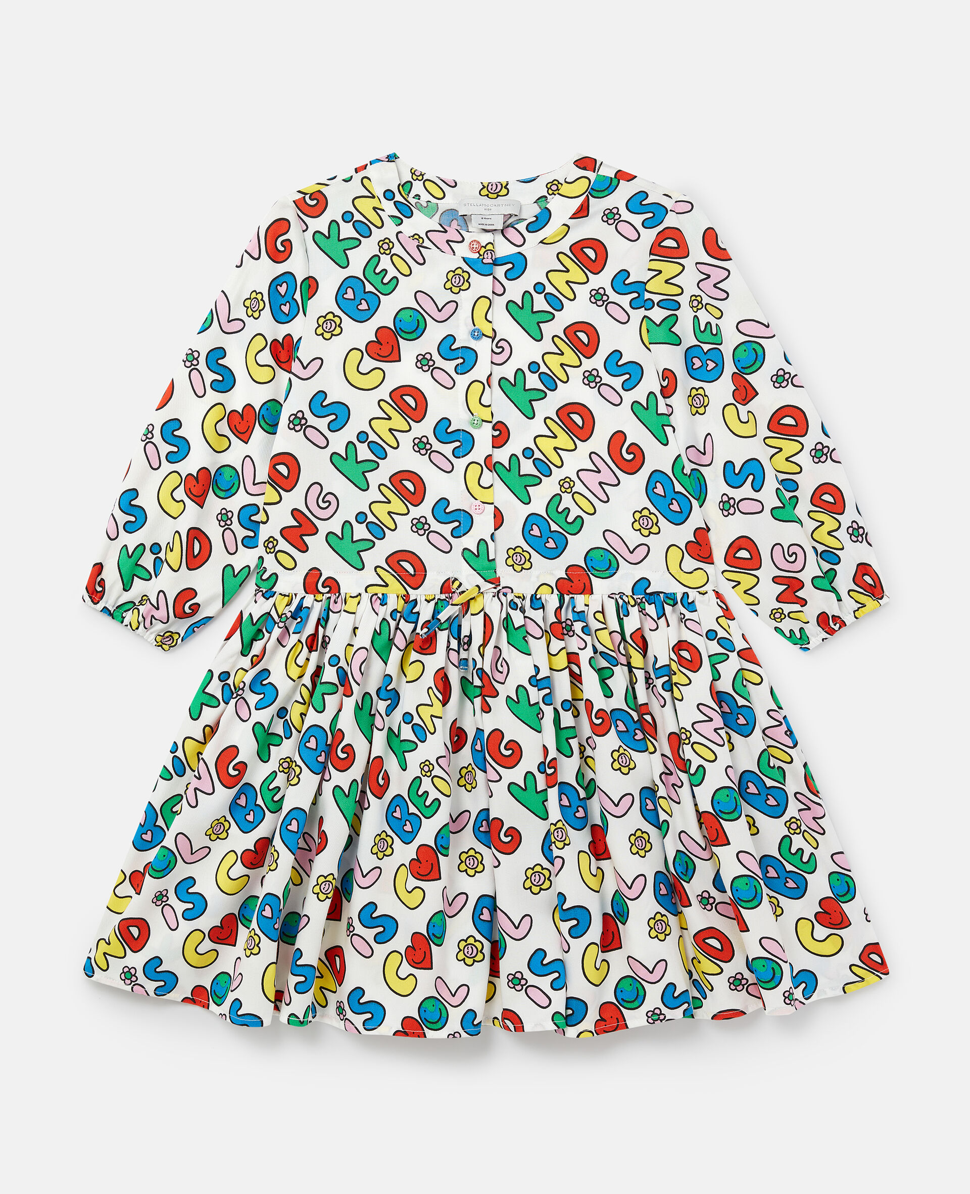 Earth Friends Text Print Long-Sleeve Dress