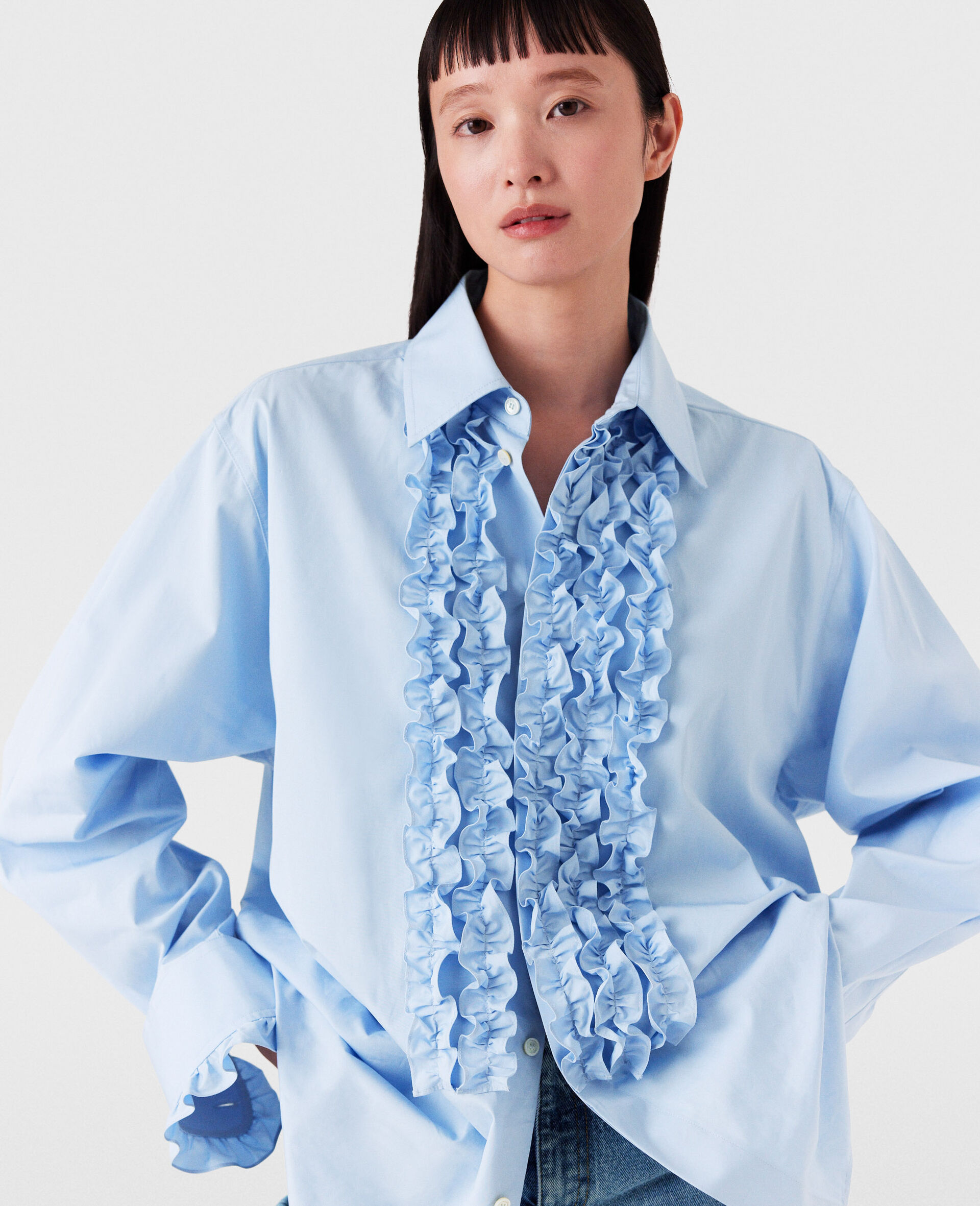 Ruffled Panel Oxford Shirt