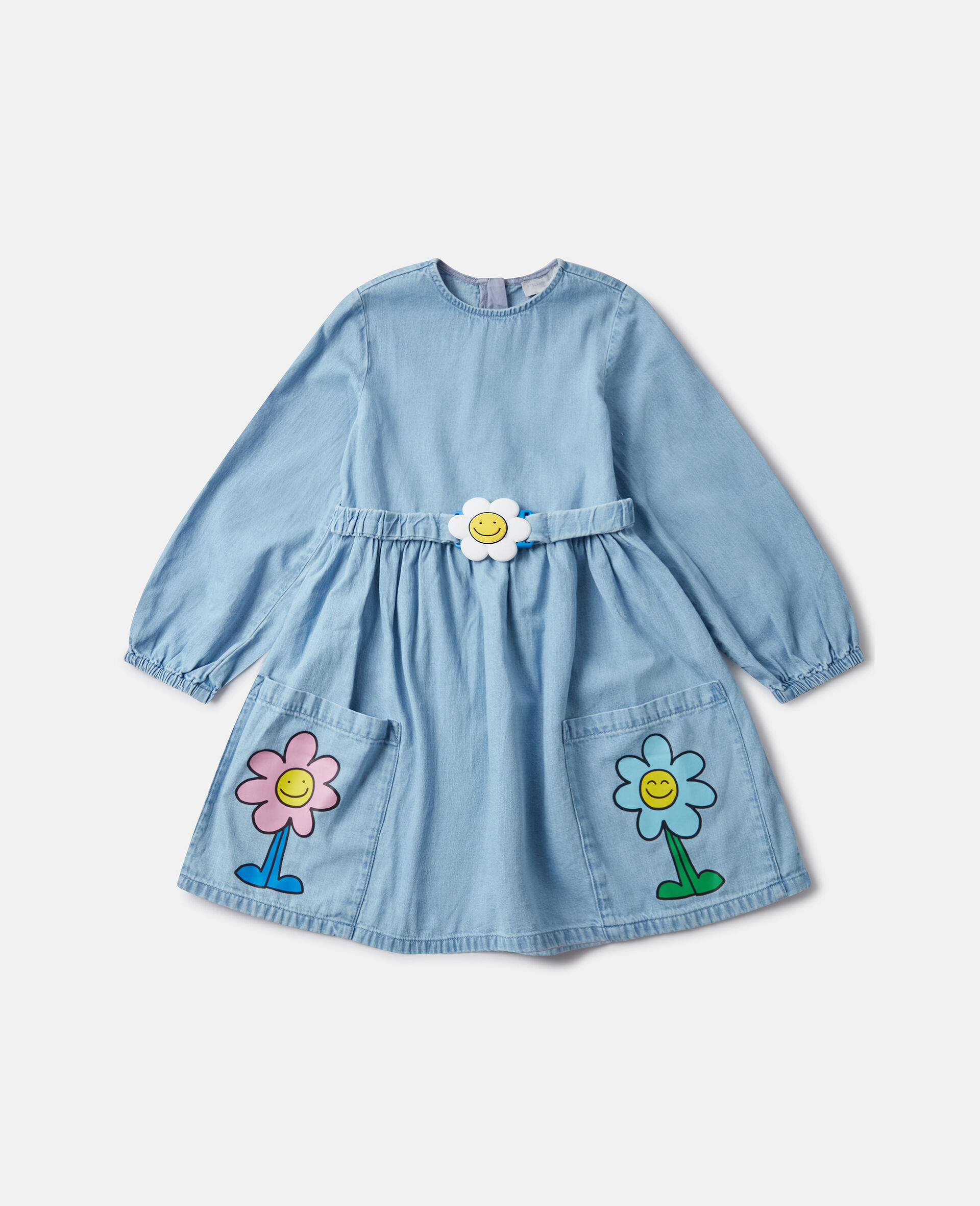 Flower Graphic Buckle Long-Sleeve Dress