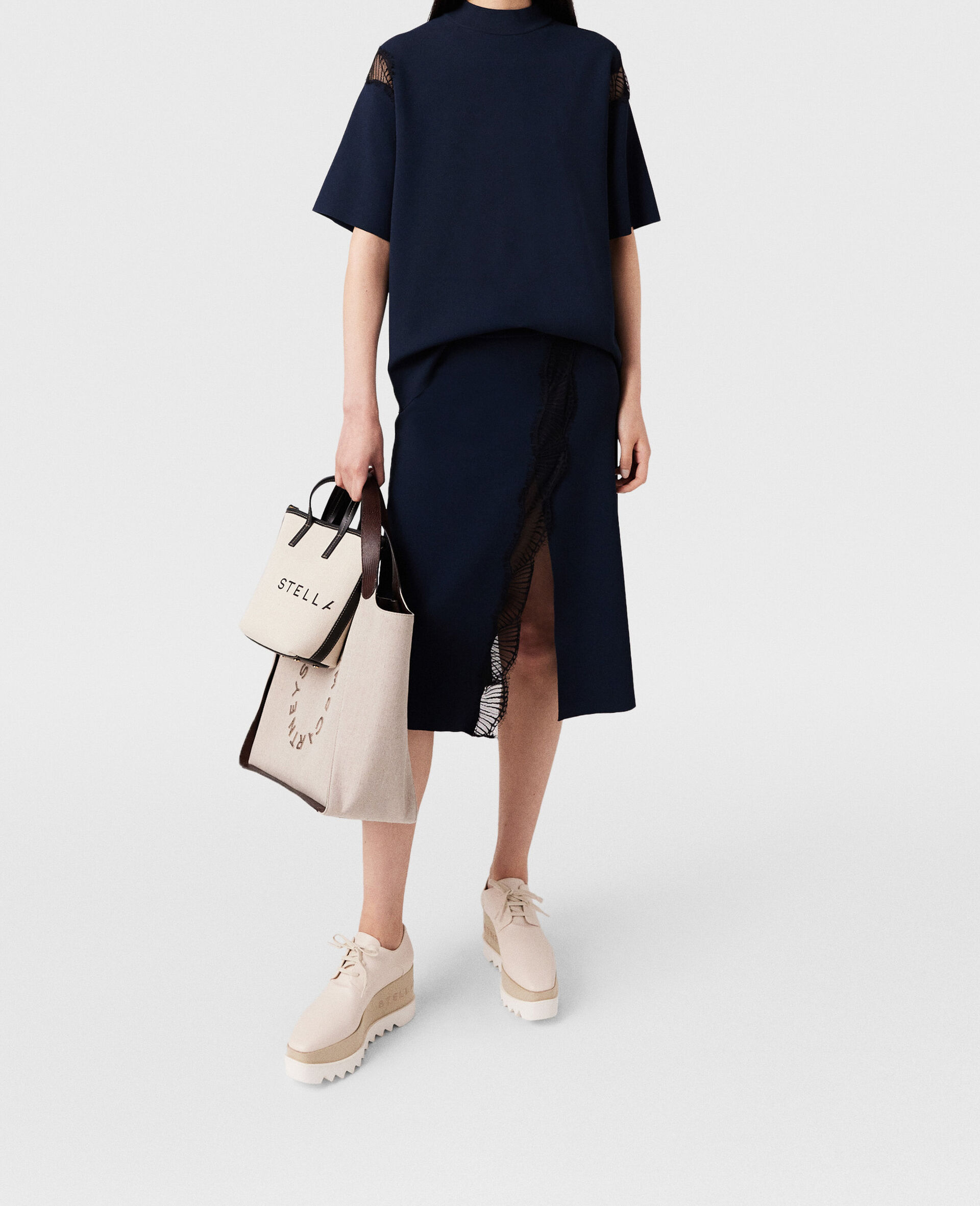 Lace Insert Mid-Rise Midi Skirt