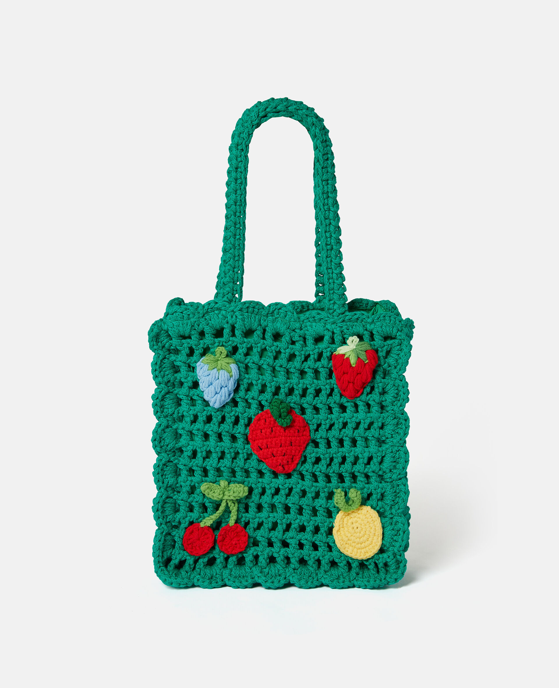 Berry Embroidered Crochet Tote Bag