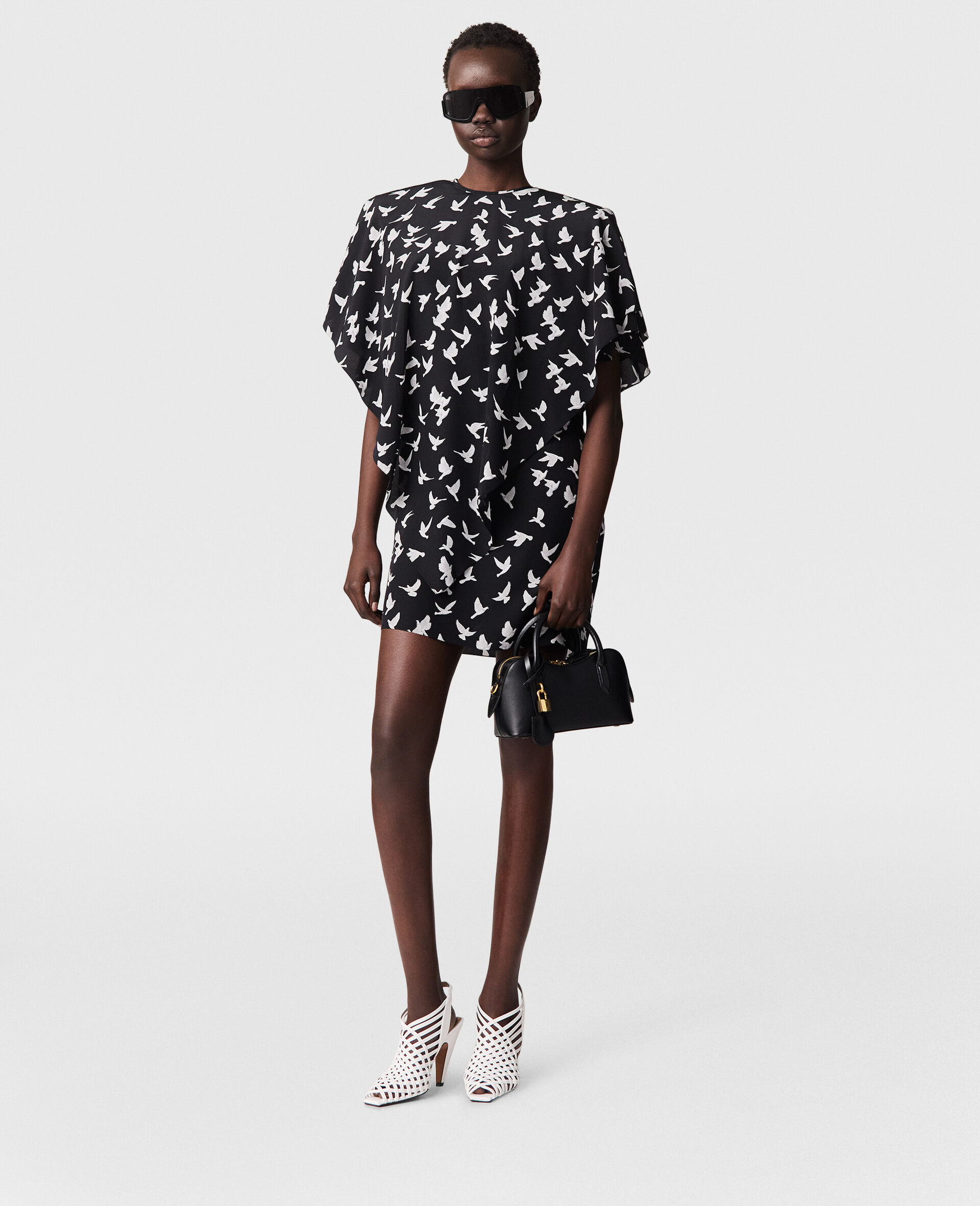 Layered Short-Sleeve Dove Print Mini Dress