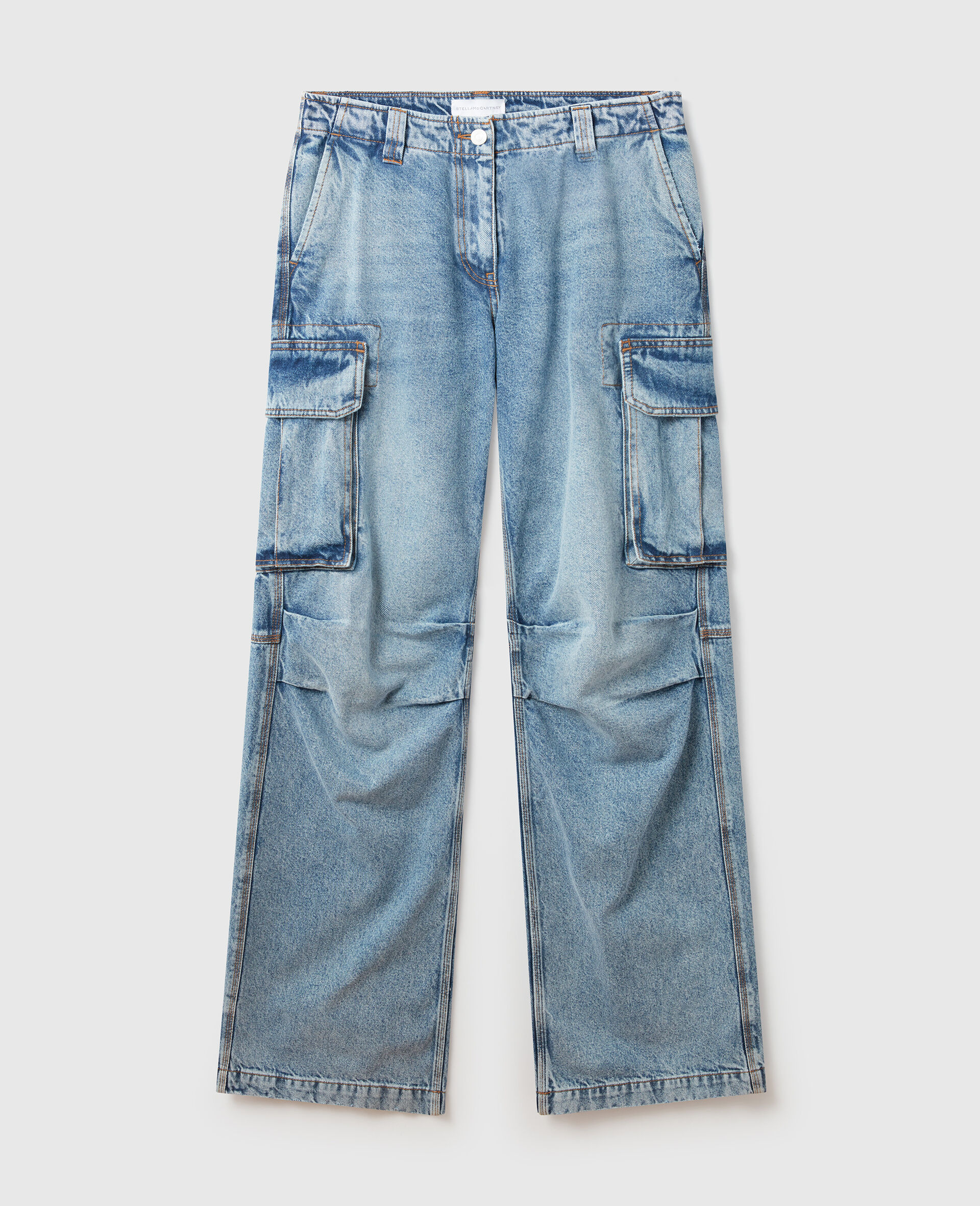 Vintage Wash Denim Cargo Jeans