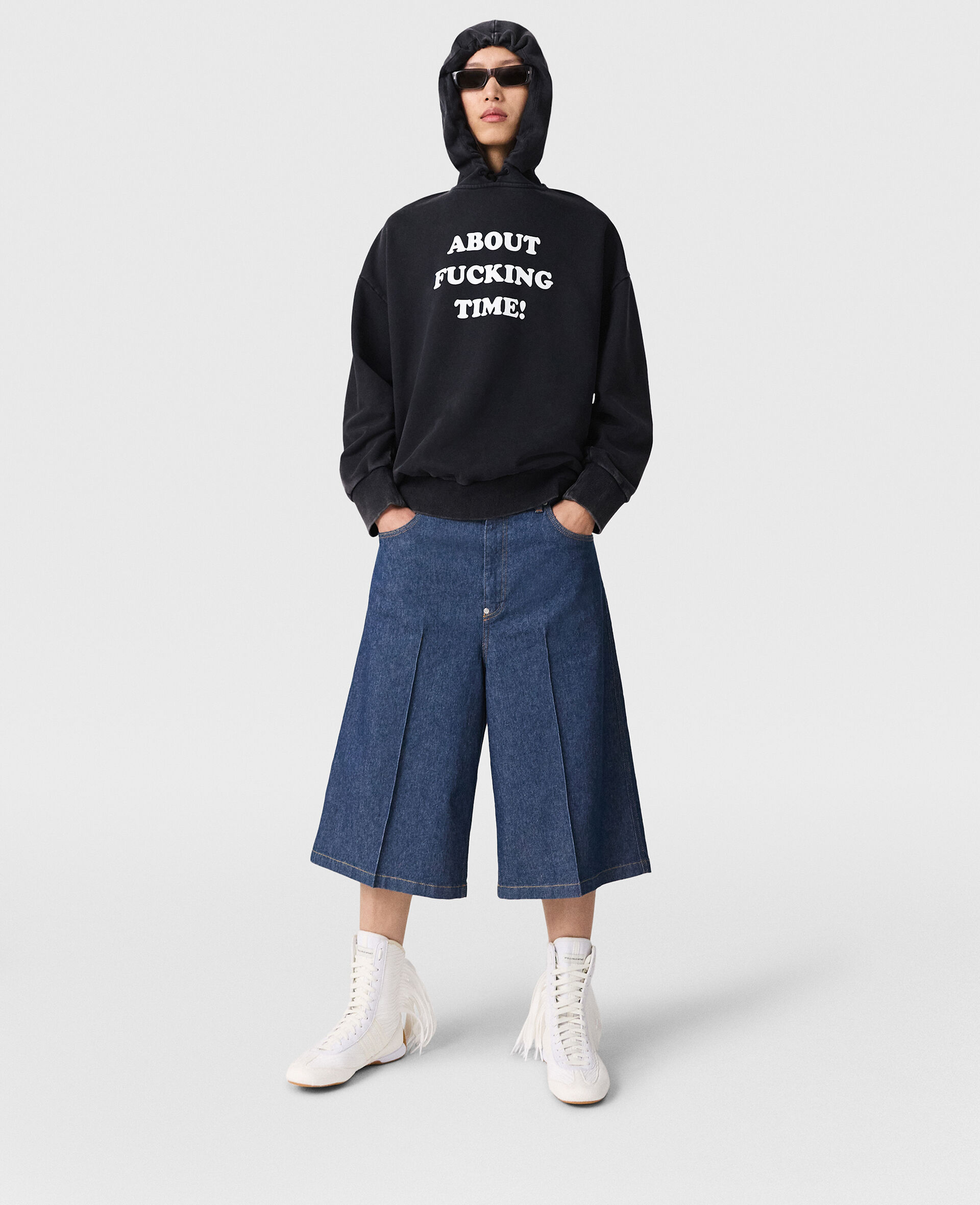 Center-Pleat Denim Tailored Shorts