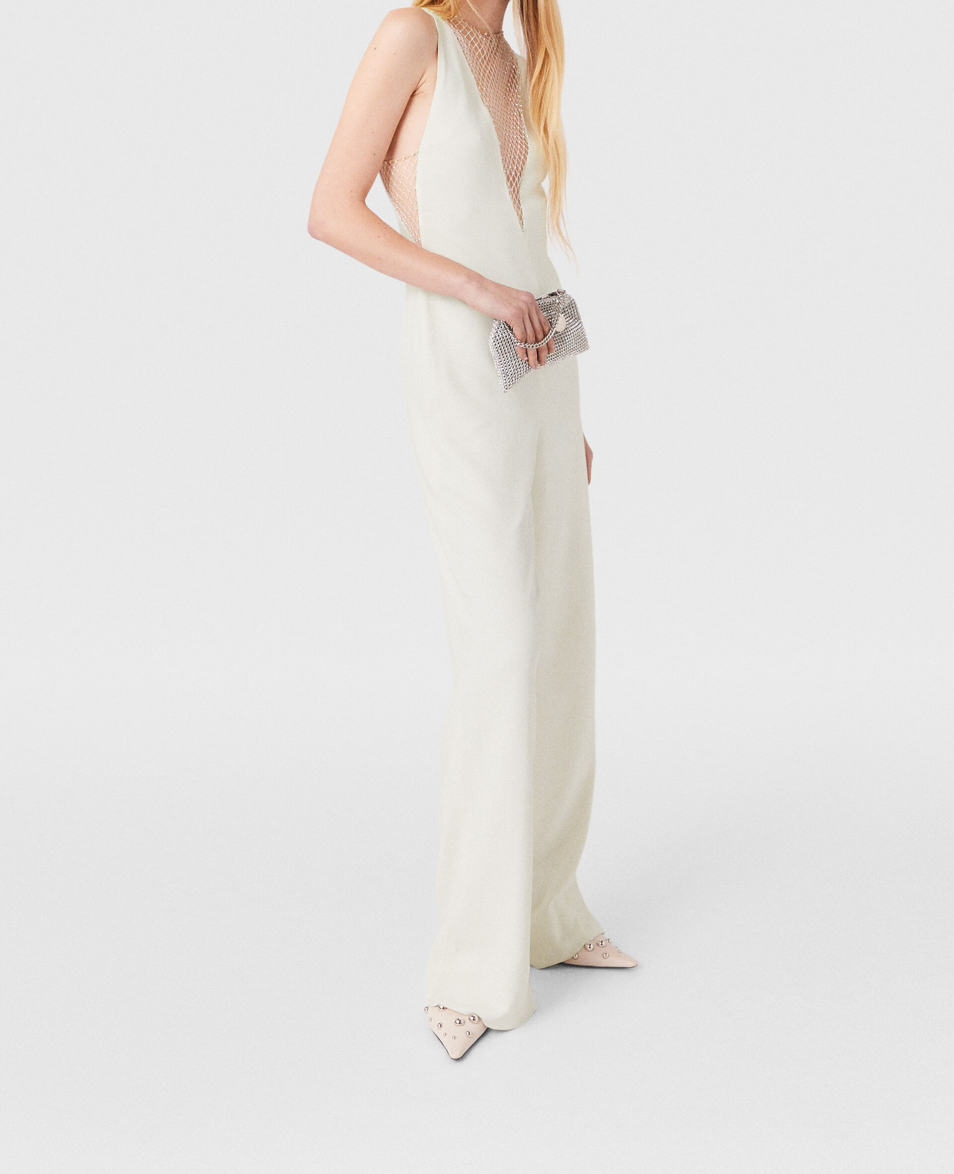 Crystal Mesh Deep V Jumpsuit