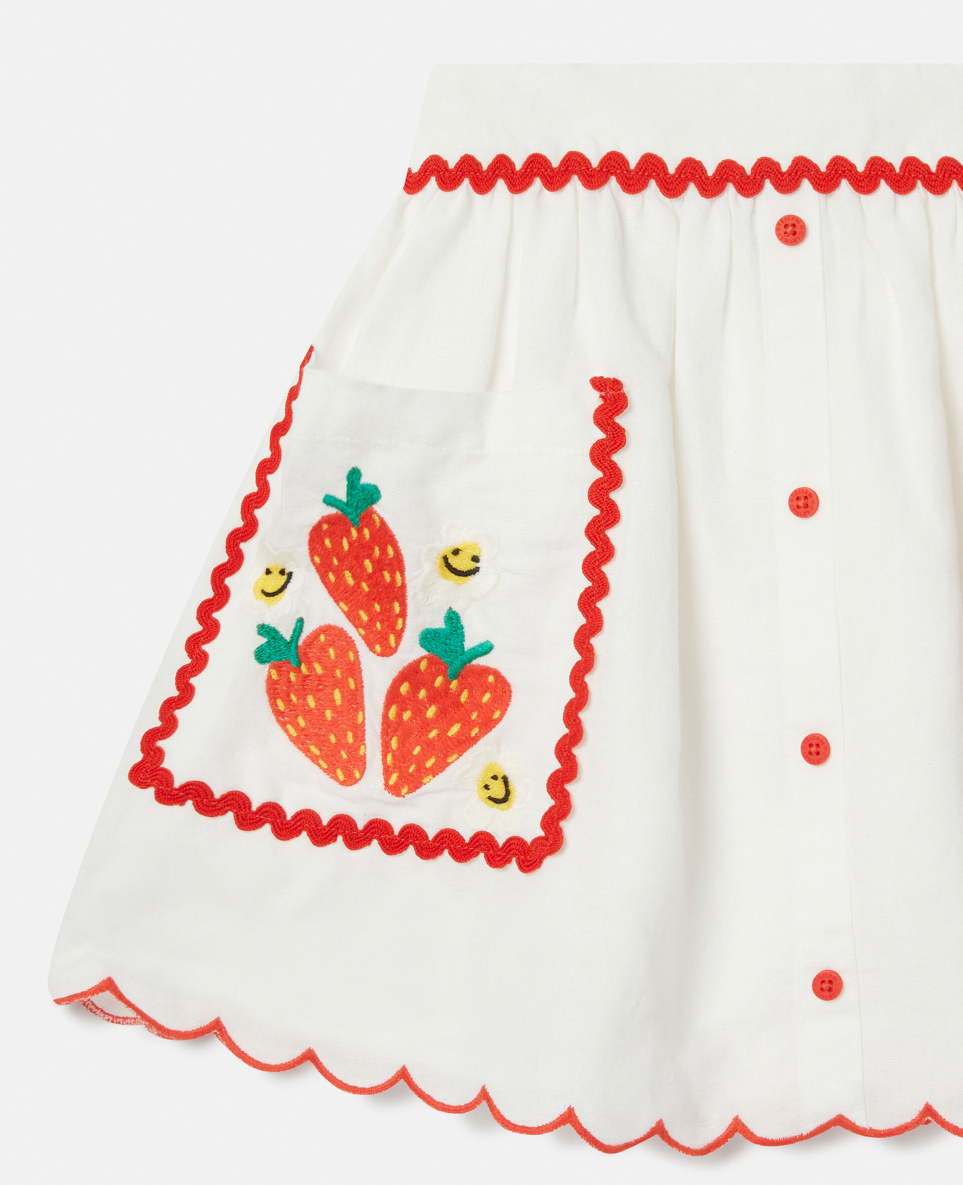 Strawberry Embroidered Scalloped Trim Skirt
