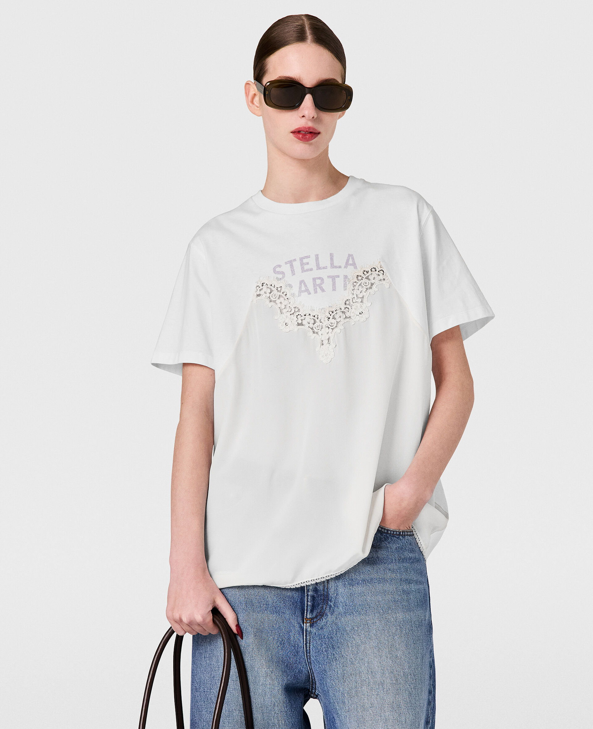 Lace-Insert Graphic Boxy T-Shirt