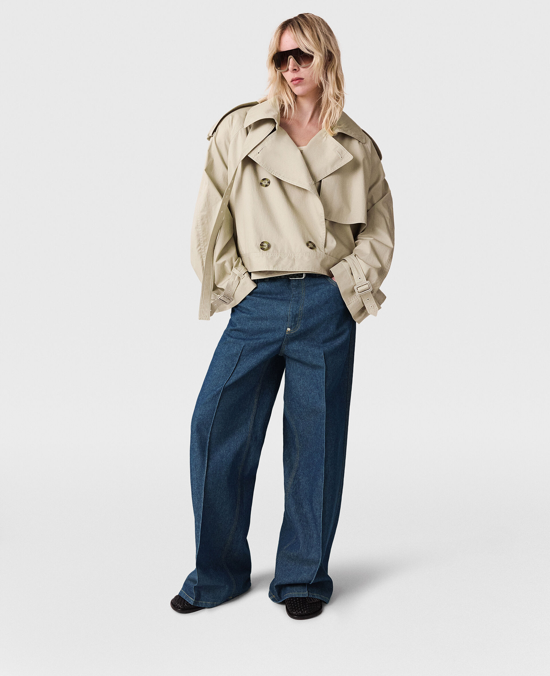 Center-Pleat Denim Tailored Pants