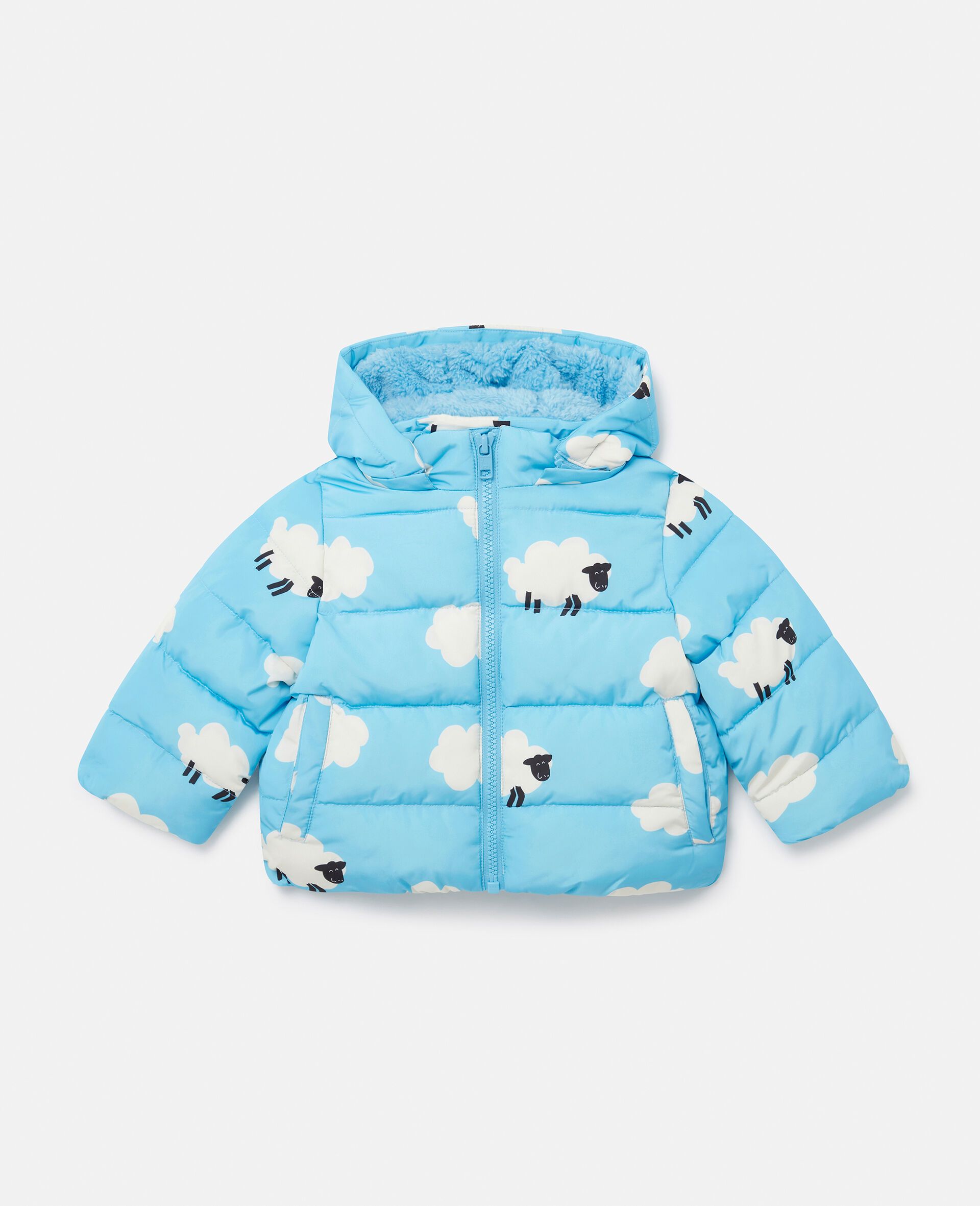 Sheep Pattern Hooded Puffer Coat