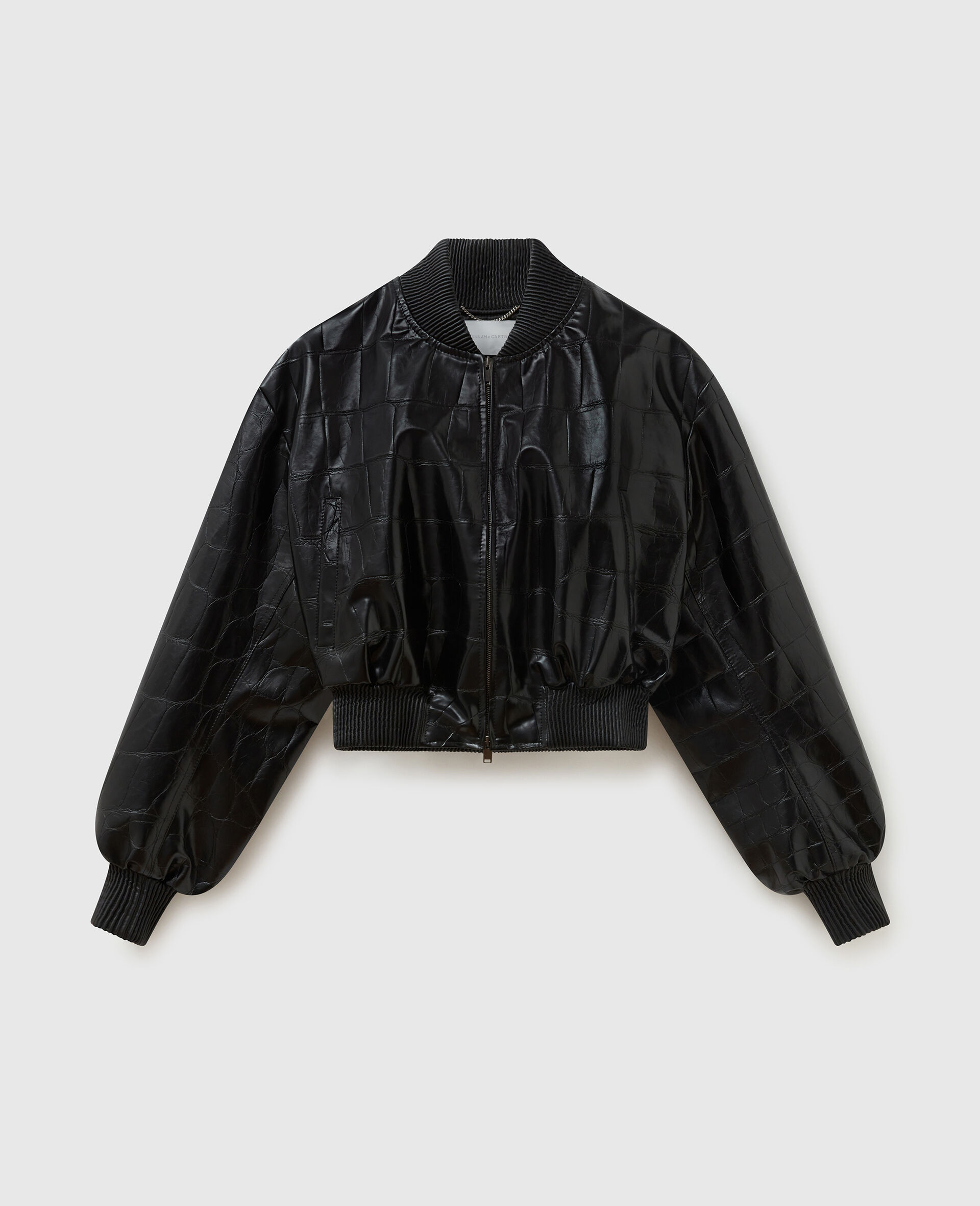 Crocodile-Embossed Cropped Bomber Jacket