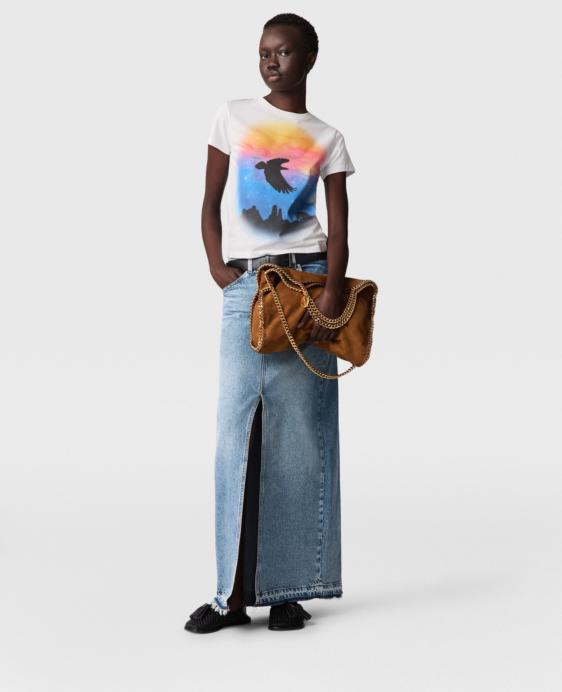 Vintage Wash Front Split Denim Skirt