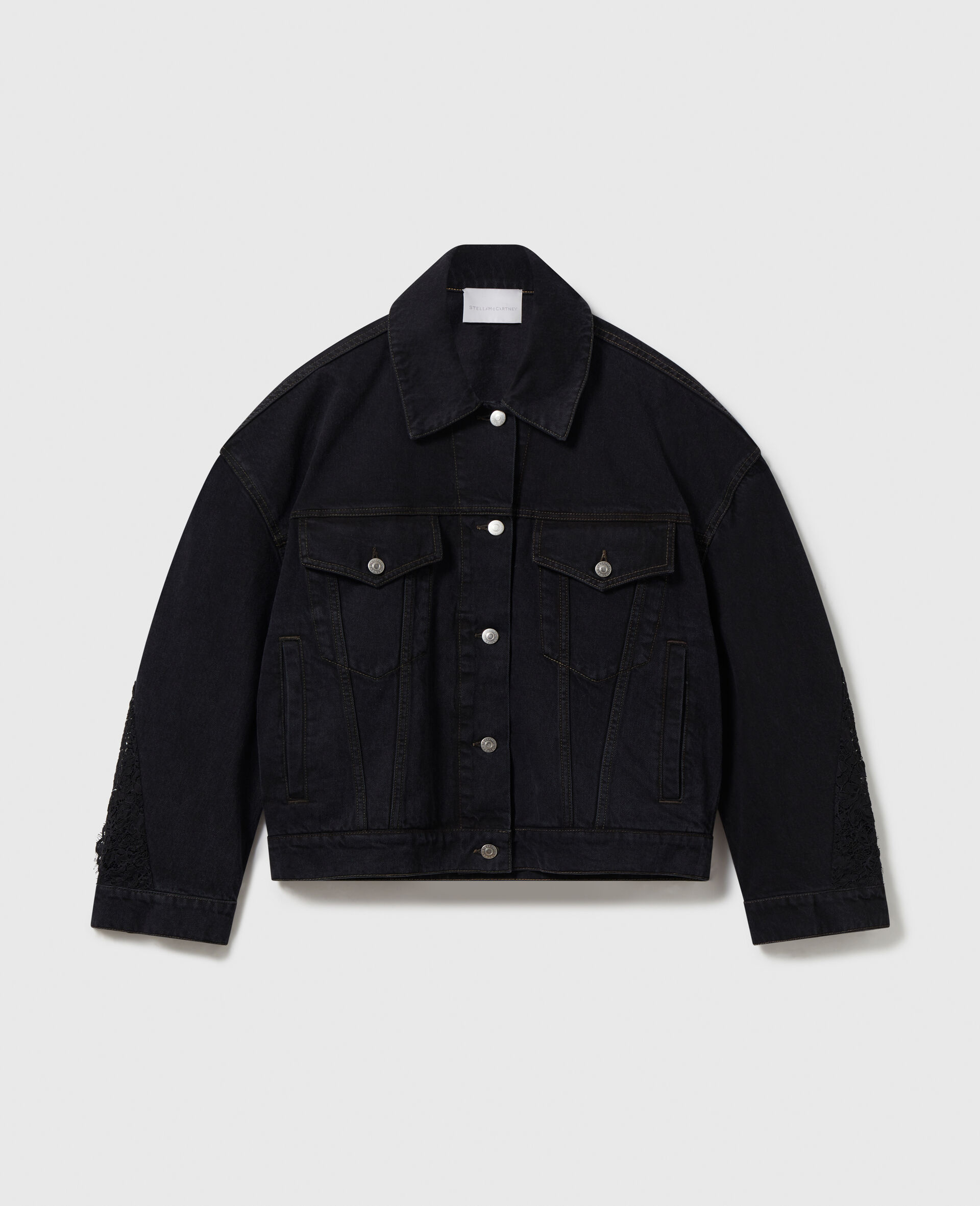 Lace-Insert Paneled Denim Jacket