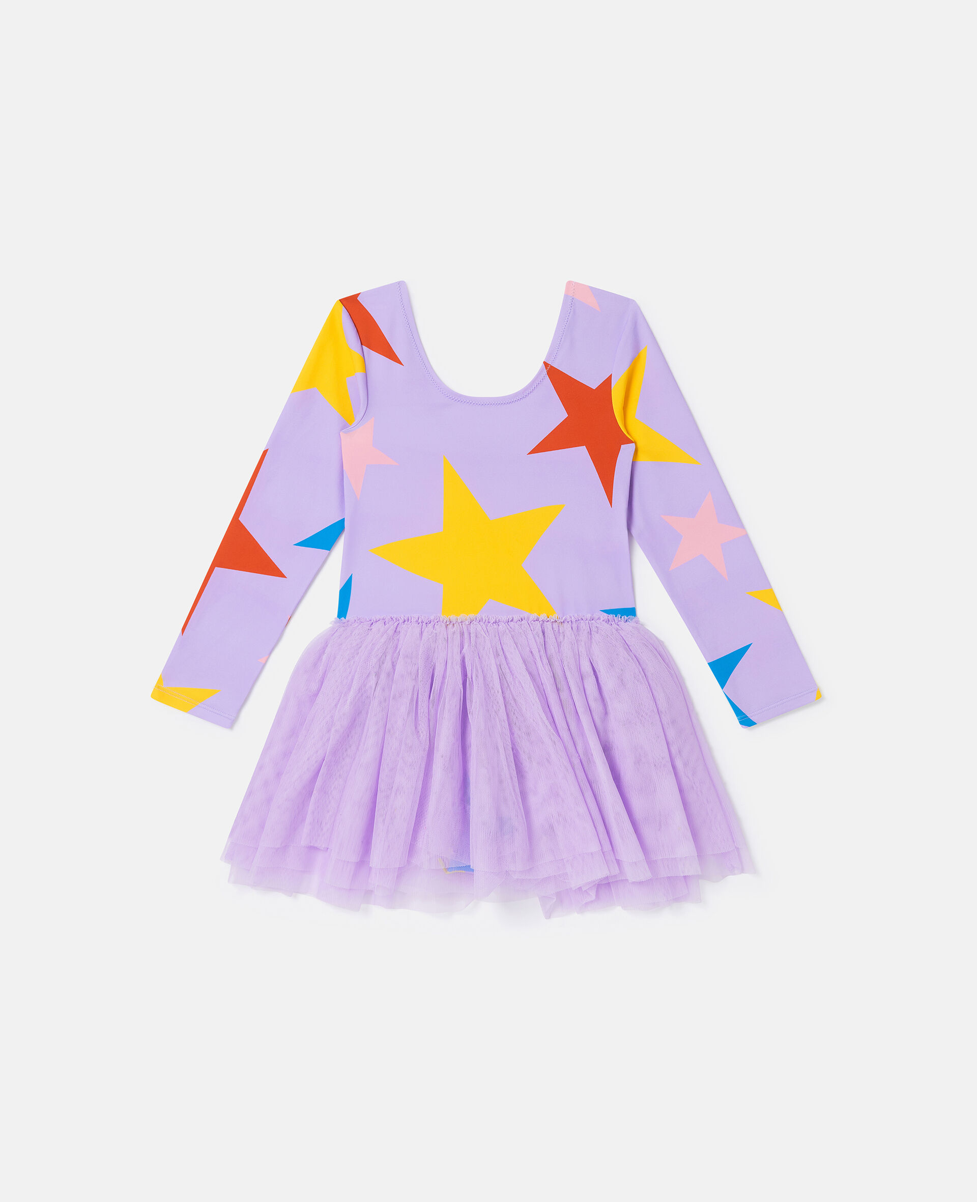 Star Print Tulle Skirt Long-Sleeve Dress