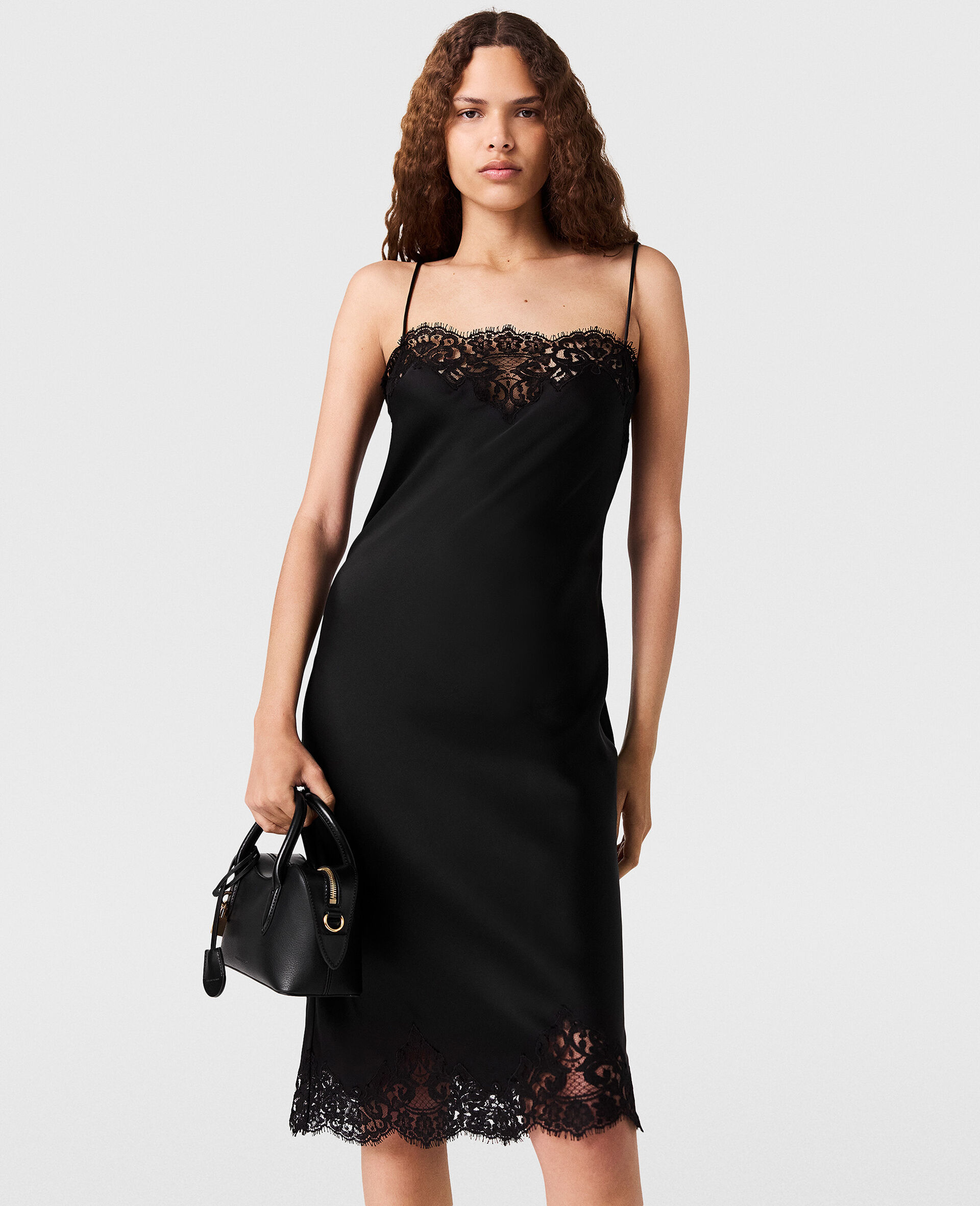 Sleeveless Lace Satin Midi Dress