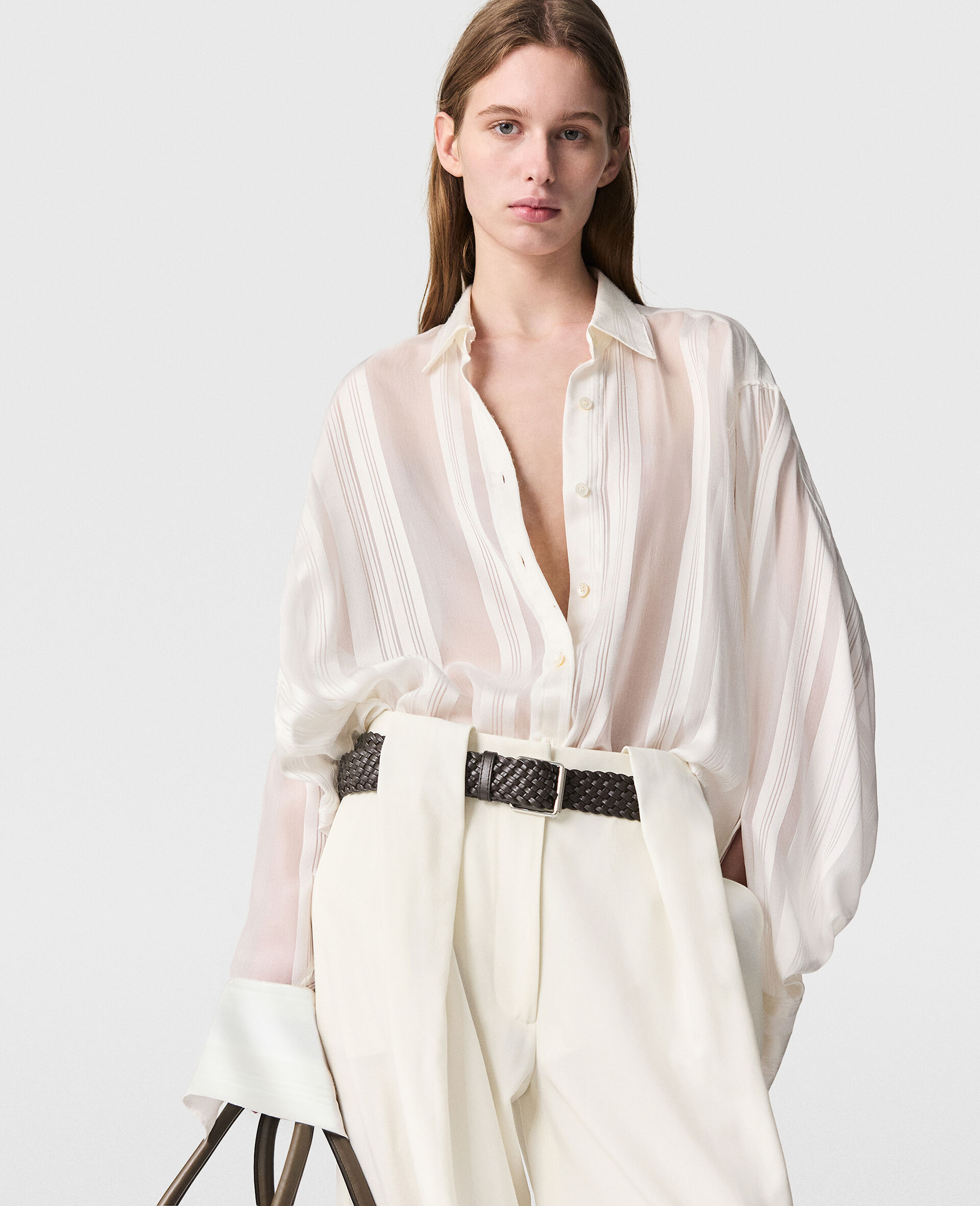 Oversized Sheer Striped Paneled Shirt
