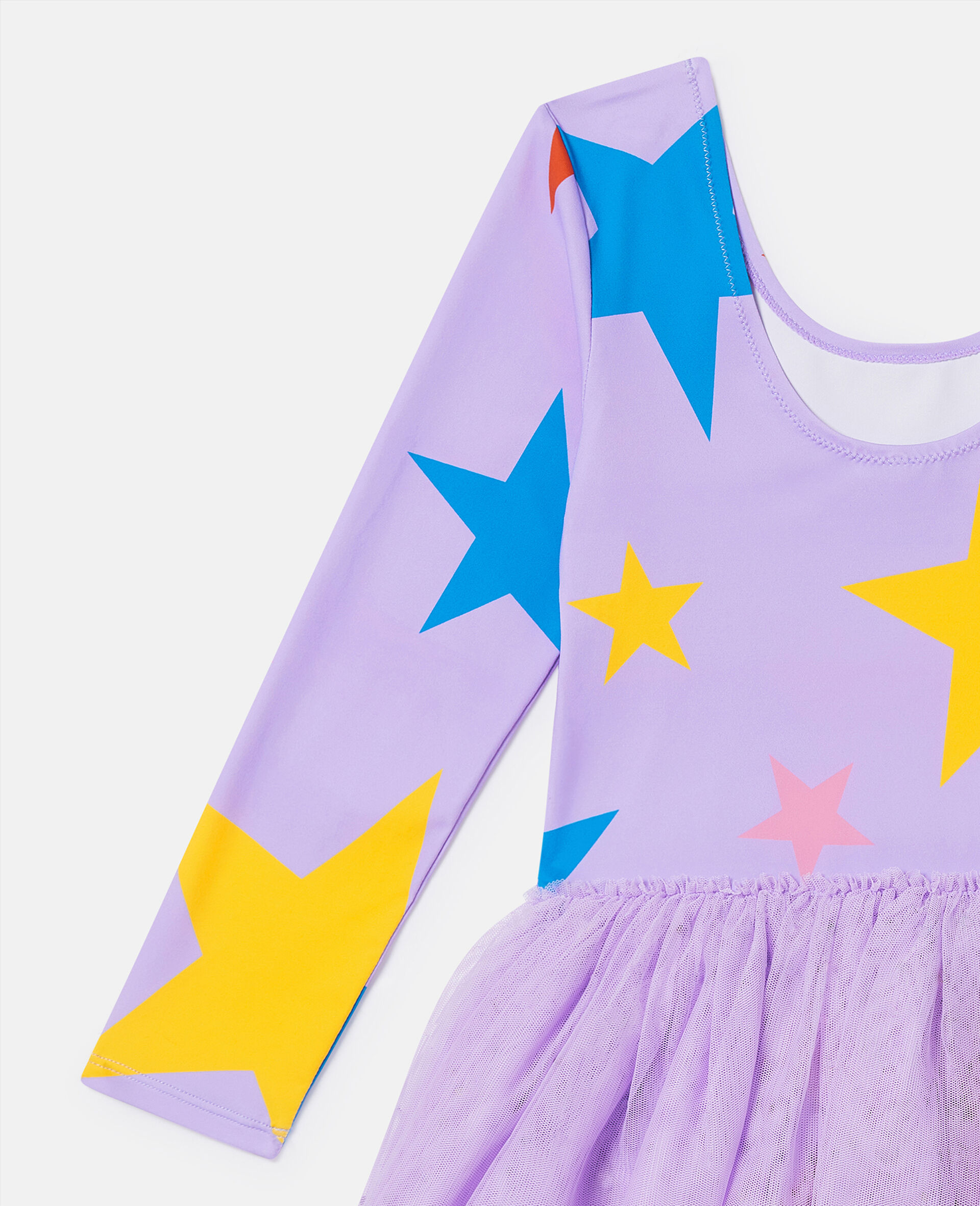 Star Print Tulle Skirt Long-Sleeve Dress