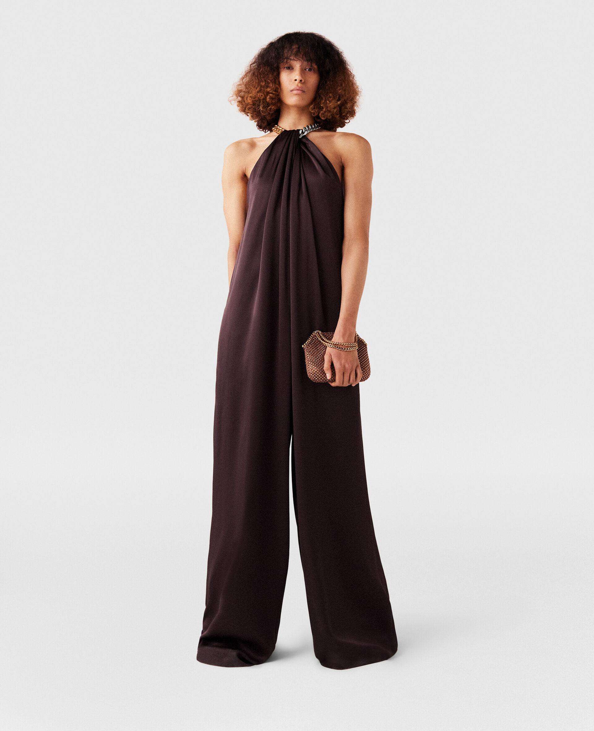 Chain Halterneck Satin Jumpsuit